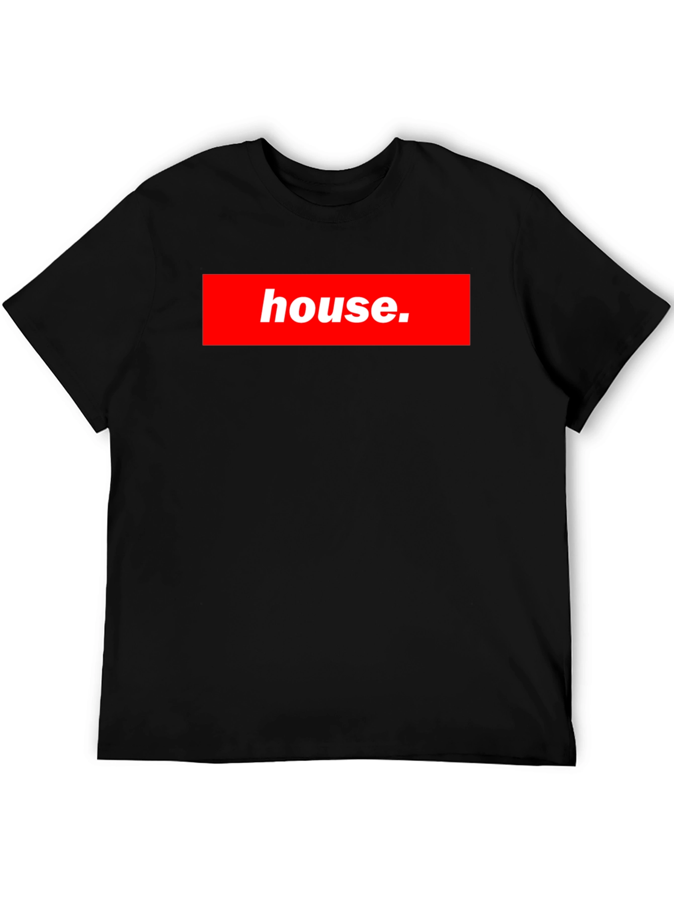 House Black T-Shirt Red Box Logo Style