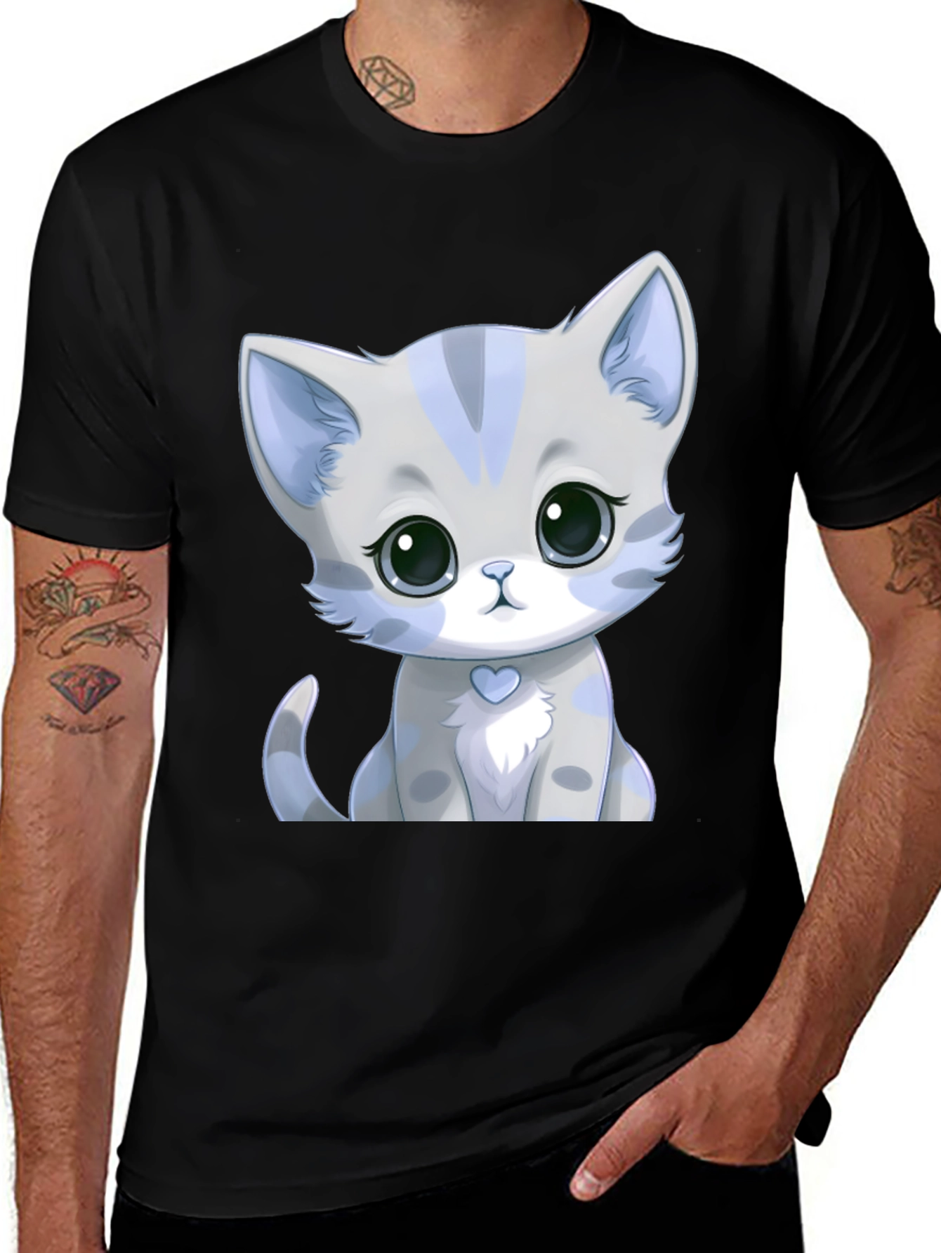 Cute Kitten Graphic Tee - Soft Style Black Shirt