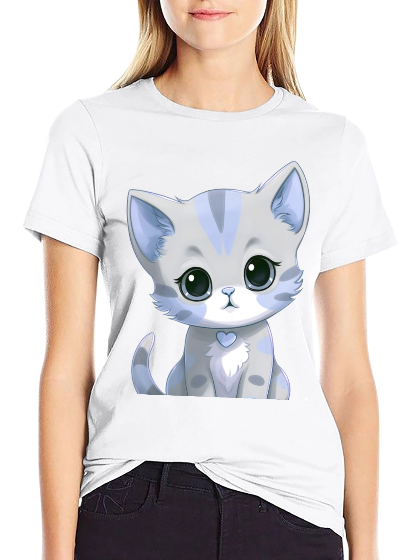 Cute Kitten Graphic Tee - Soft Style Black Shirt