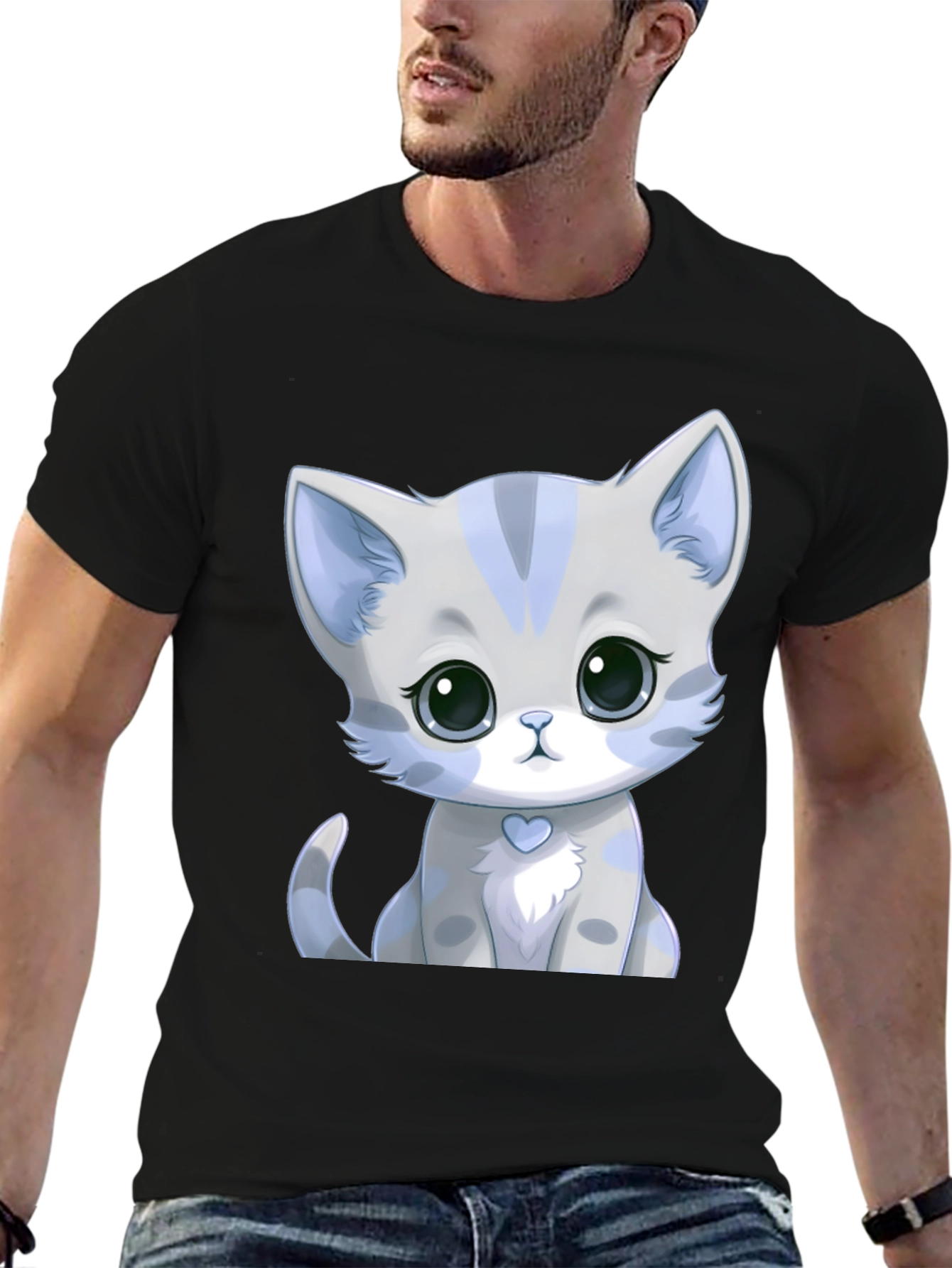Cute Kitten Graphic Tee - Soft Style Black Shirt