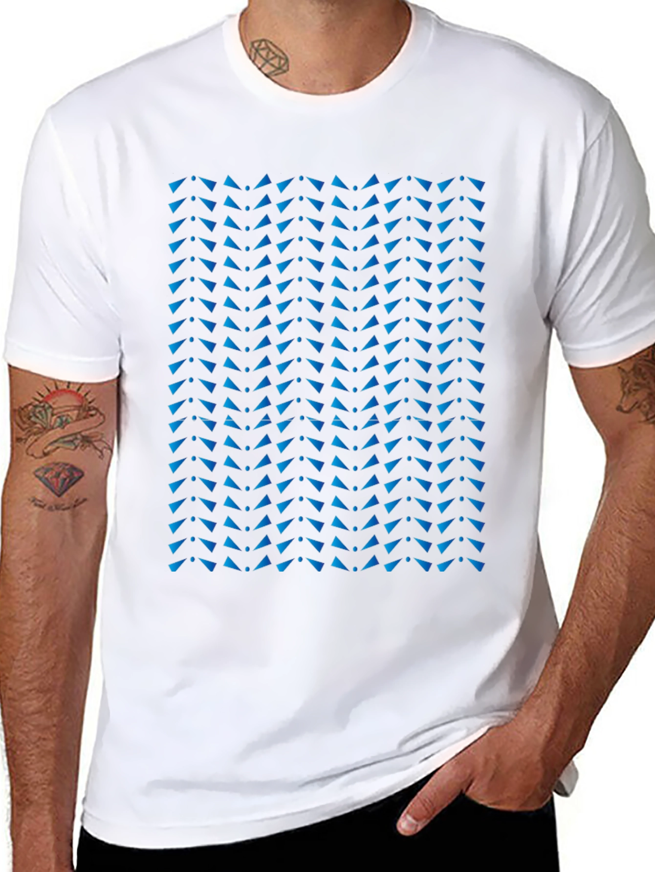 Stylish Black Tee with Blue Triangle Pattern