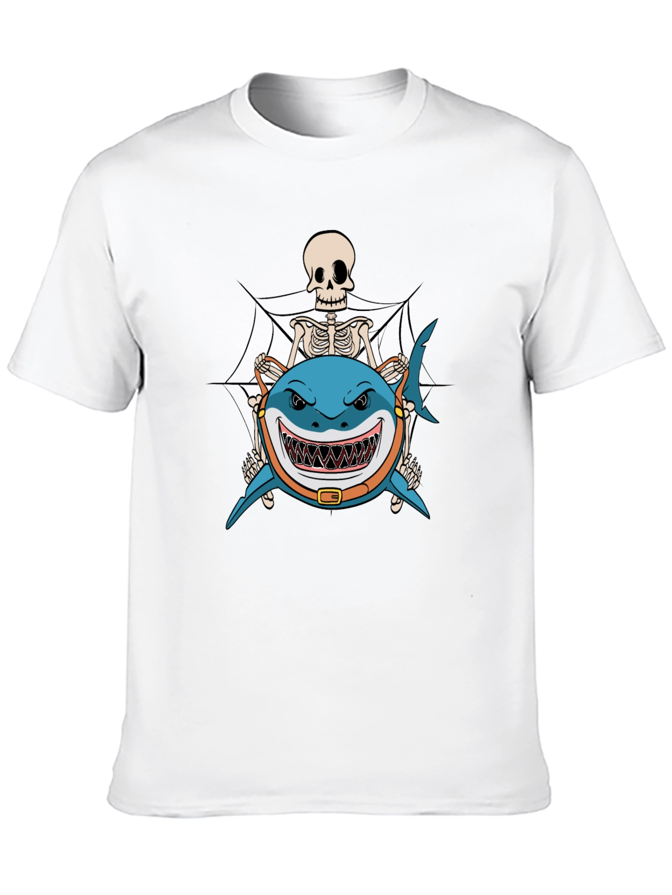 Skeleton Riding Shark Black T-Shirt