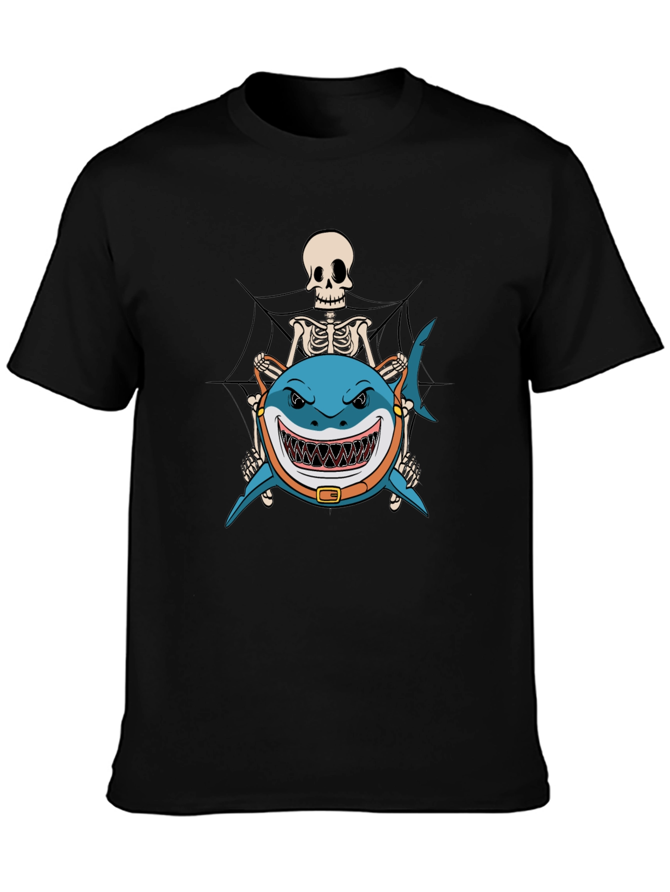 Skeleton Riding Shark Black T-Shirt