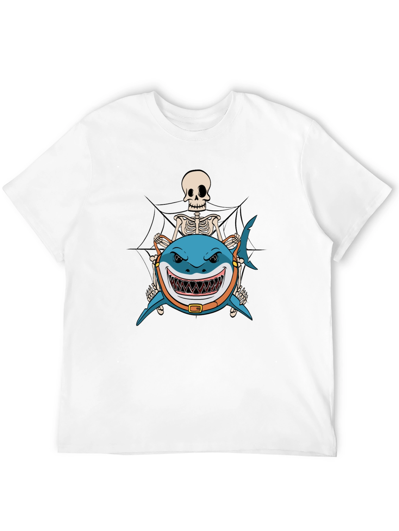 Skeleton Riding Shark Black T-Shirt