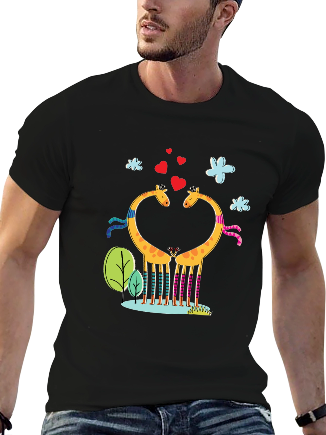 Giraffe Love Graphic Tee - Black T-Shirt