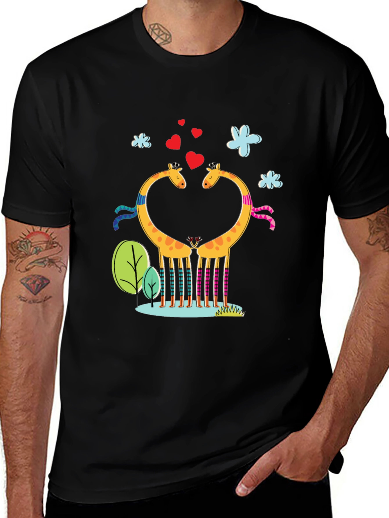 Giraffe Love Graphic Tee - Black T-Shirt