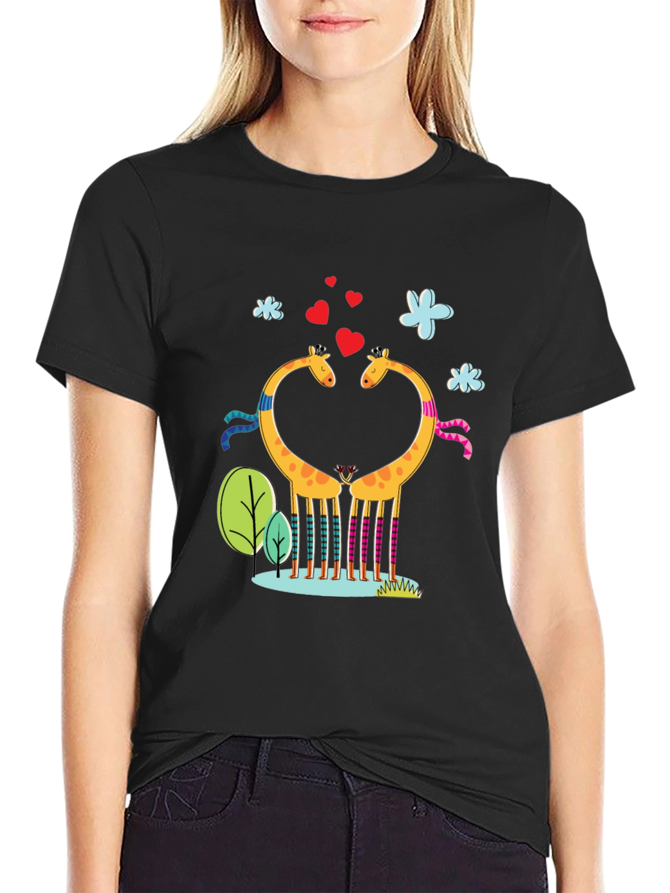 Giraffe Love Graphic Tee - Black T-Shirt