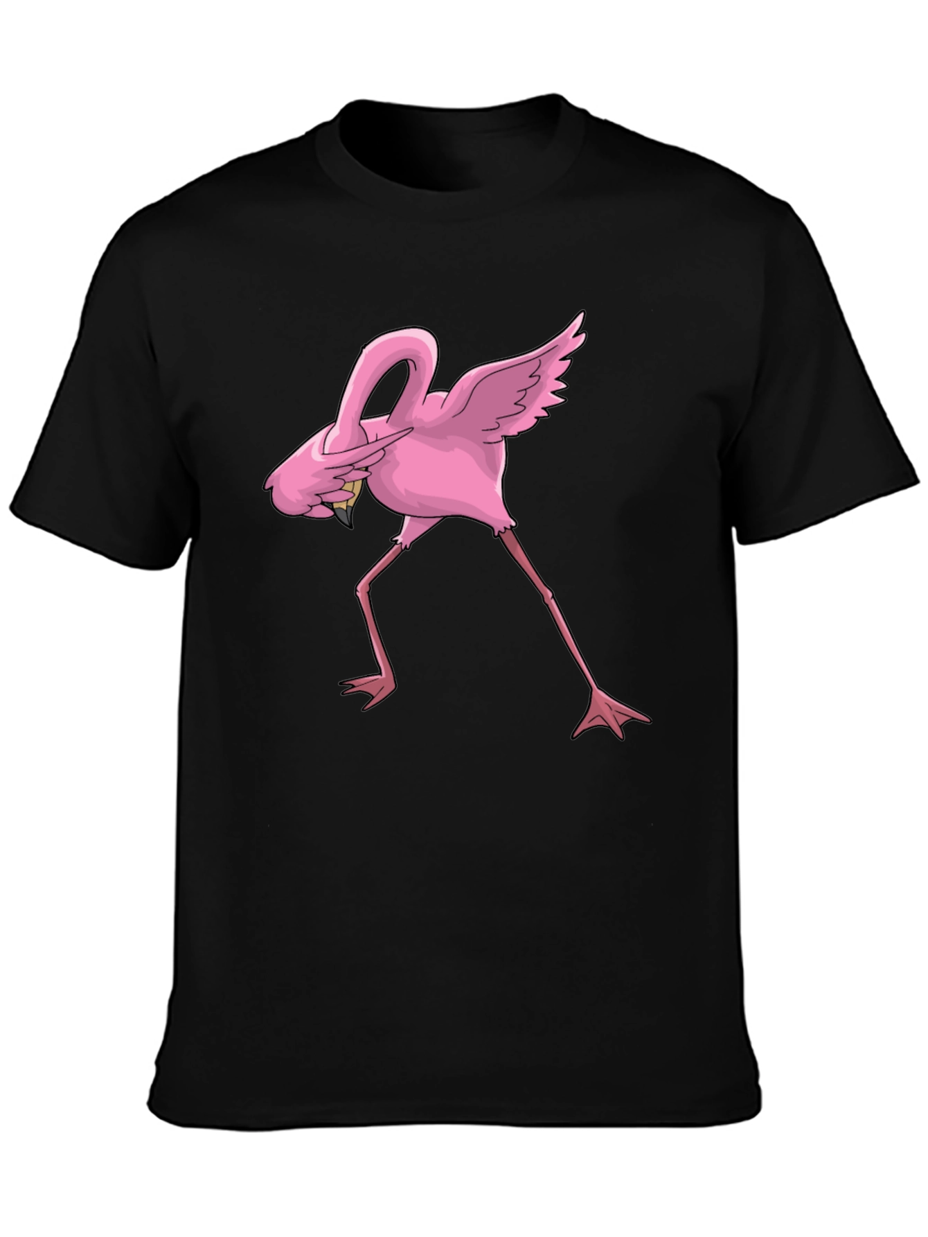 Dabbing Flamingo Graphic Tee - Black Cotton Blend
