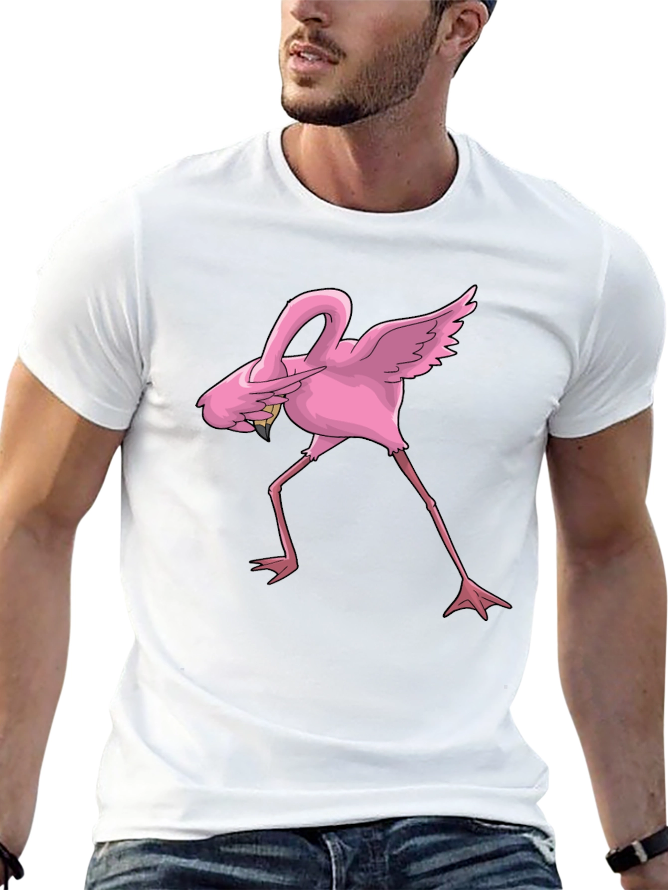 Dabbing Flamingo Graphic Tee - Black Cotton Blend