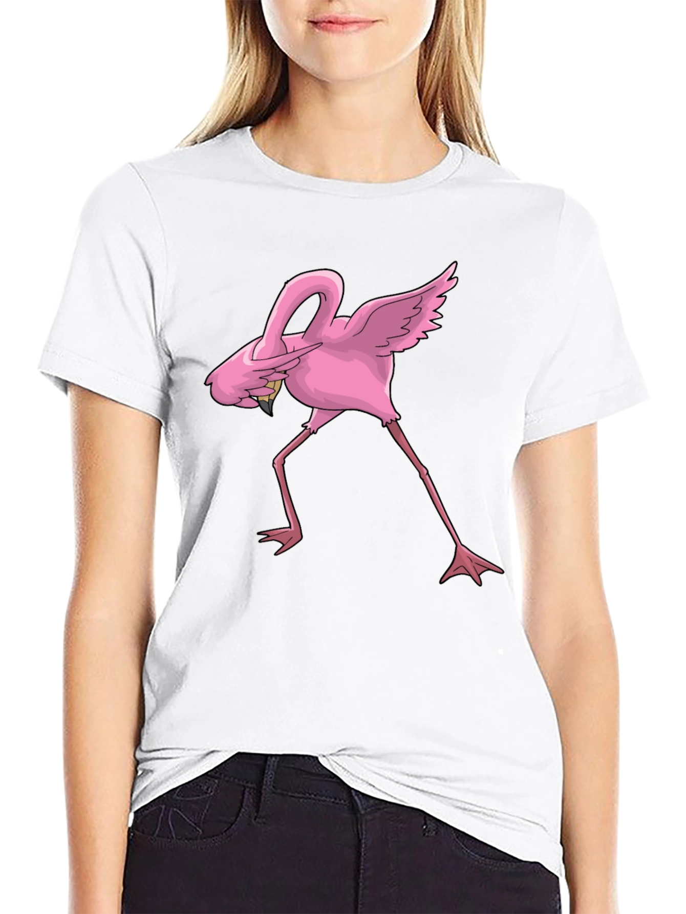 Dabbing Flamingo Graphic Tee - Black Cotton Blend
