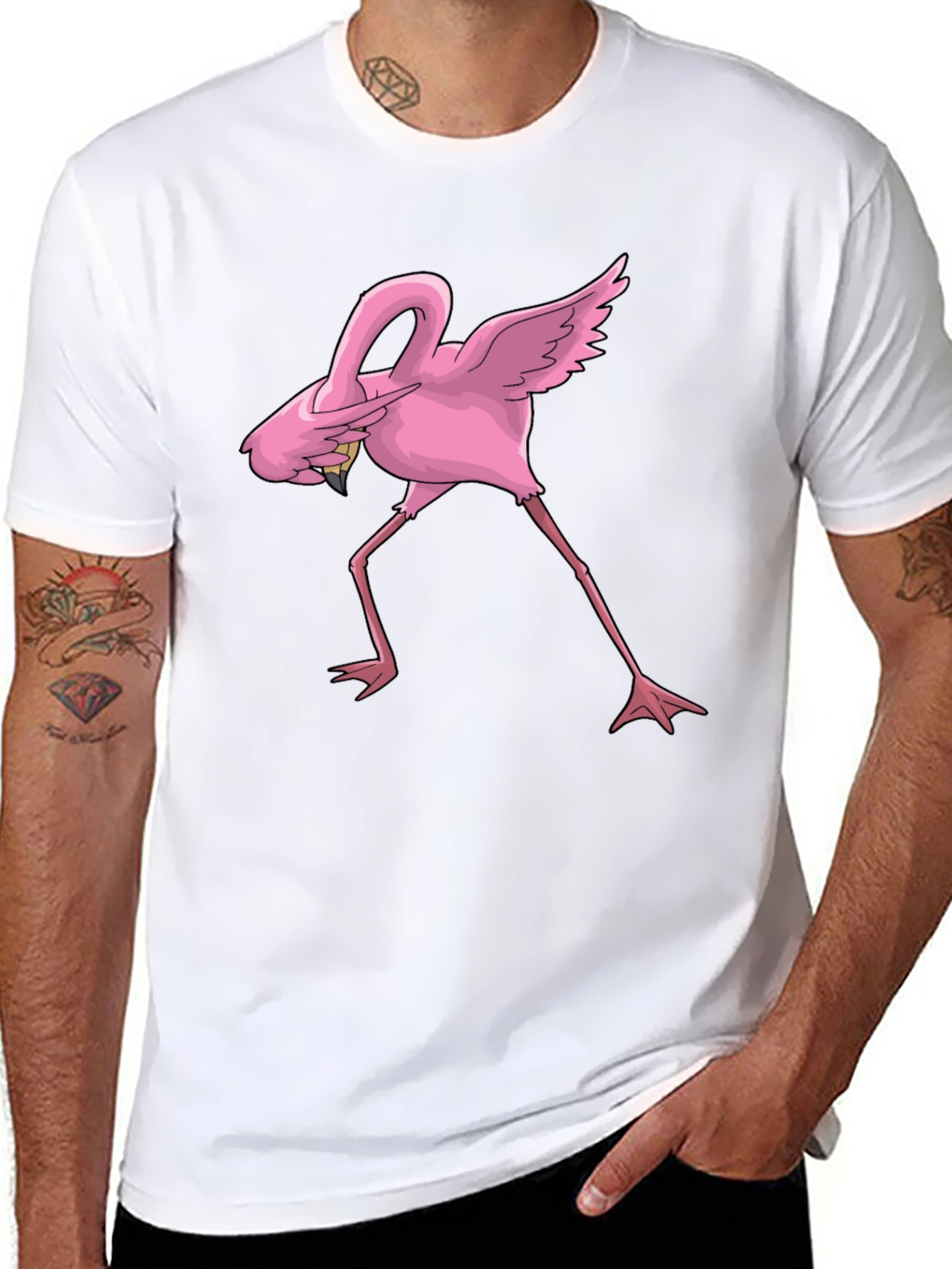 Dabbing Flamingo Graphic Tee - Black Cotton Blend