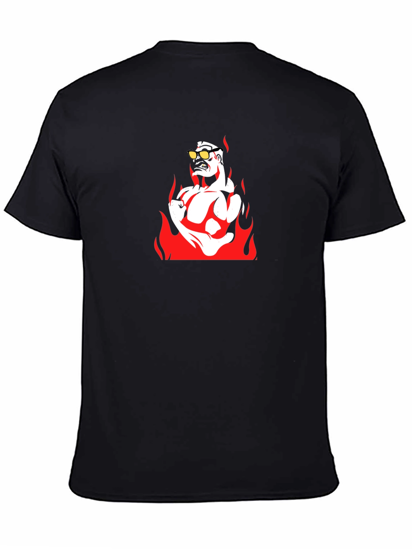 Fiery Muscle Man Graphic Tee - Black Cotton T-Shirt