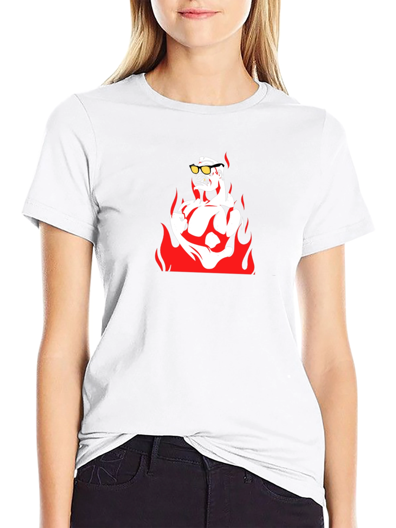 Fiery Muscle Man Graphic Tee - Black Cotton T-Shirt