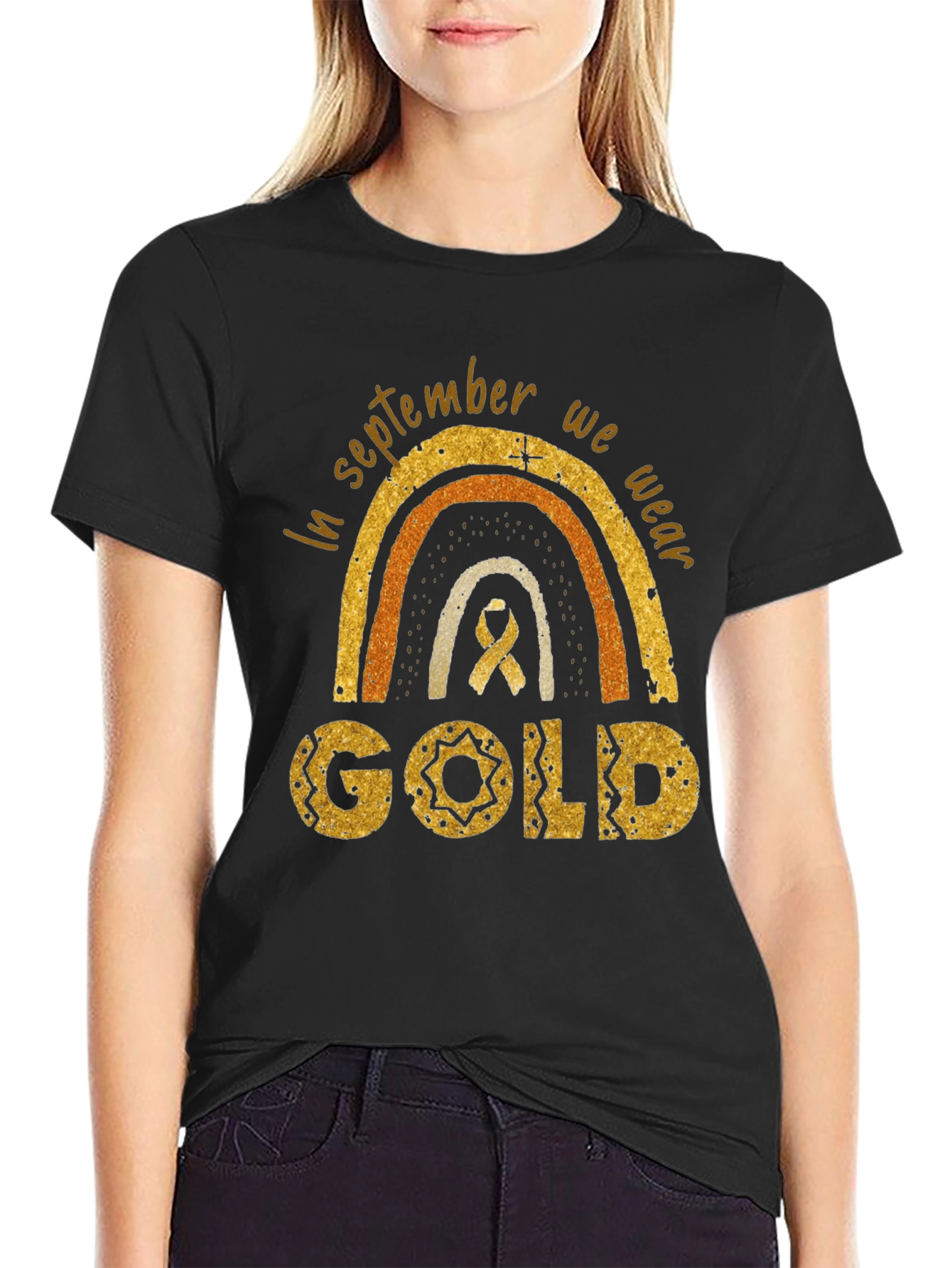 Childhood Cancer Awareness Gold Rainbow T-Shirt