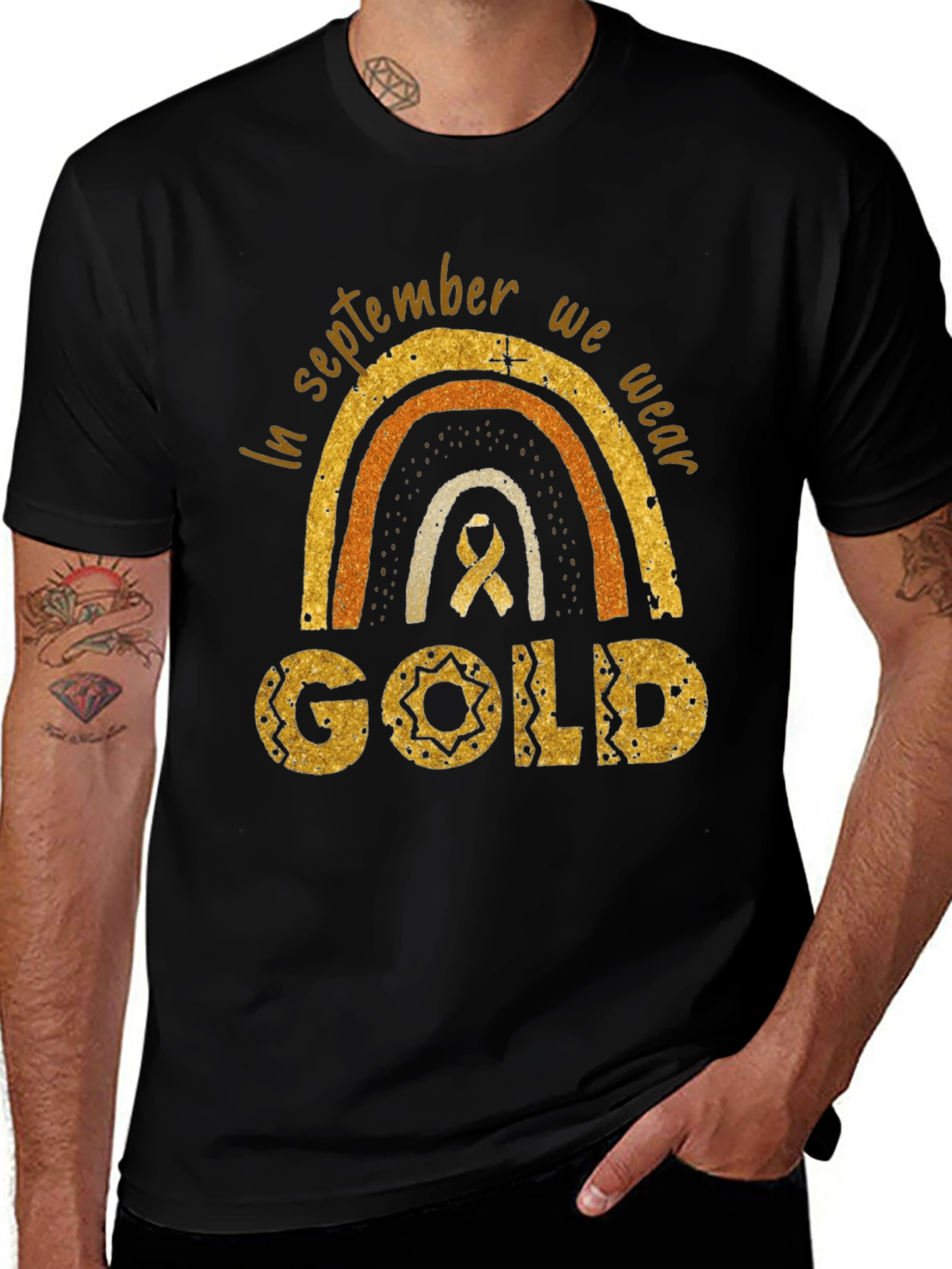 Childhood Cancer Awareness Gold Rainbow T-Shirt