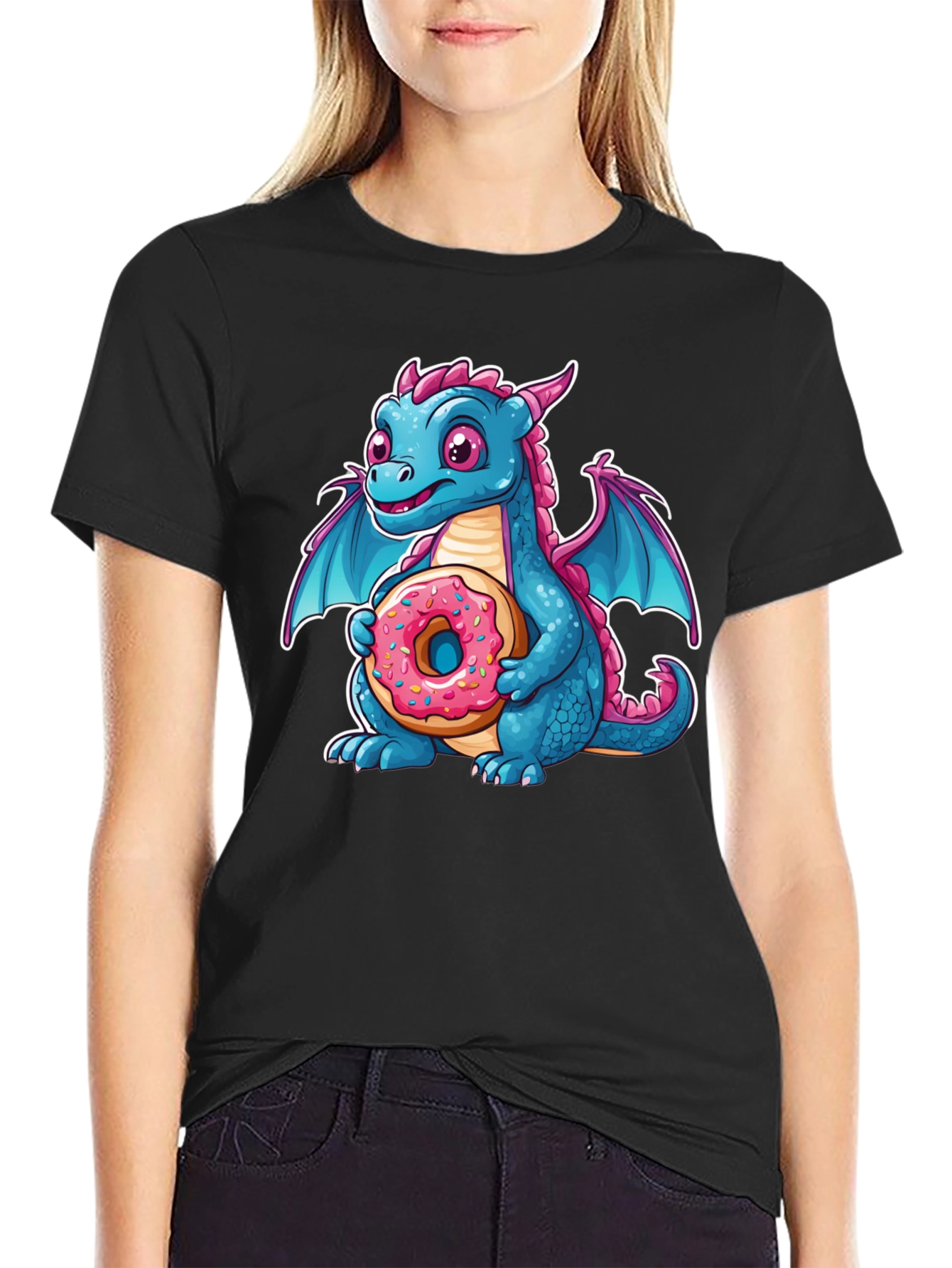 Cute Dragon Donut T-Shirt - Cartoon Graphic Tee