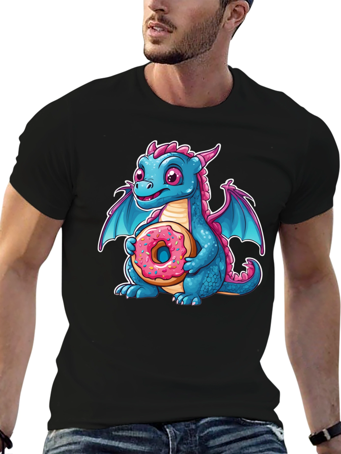 Cute Dragon Donut T-Shirt - Cartoon Graphic Tee