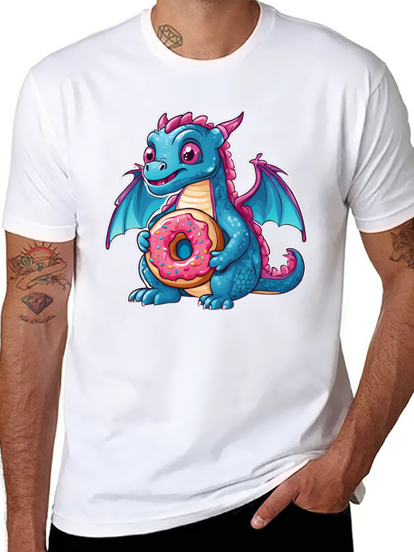 Cute Dragon Donut T-Shirt - Cartoon Graphic Tee