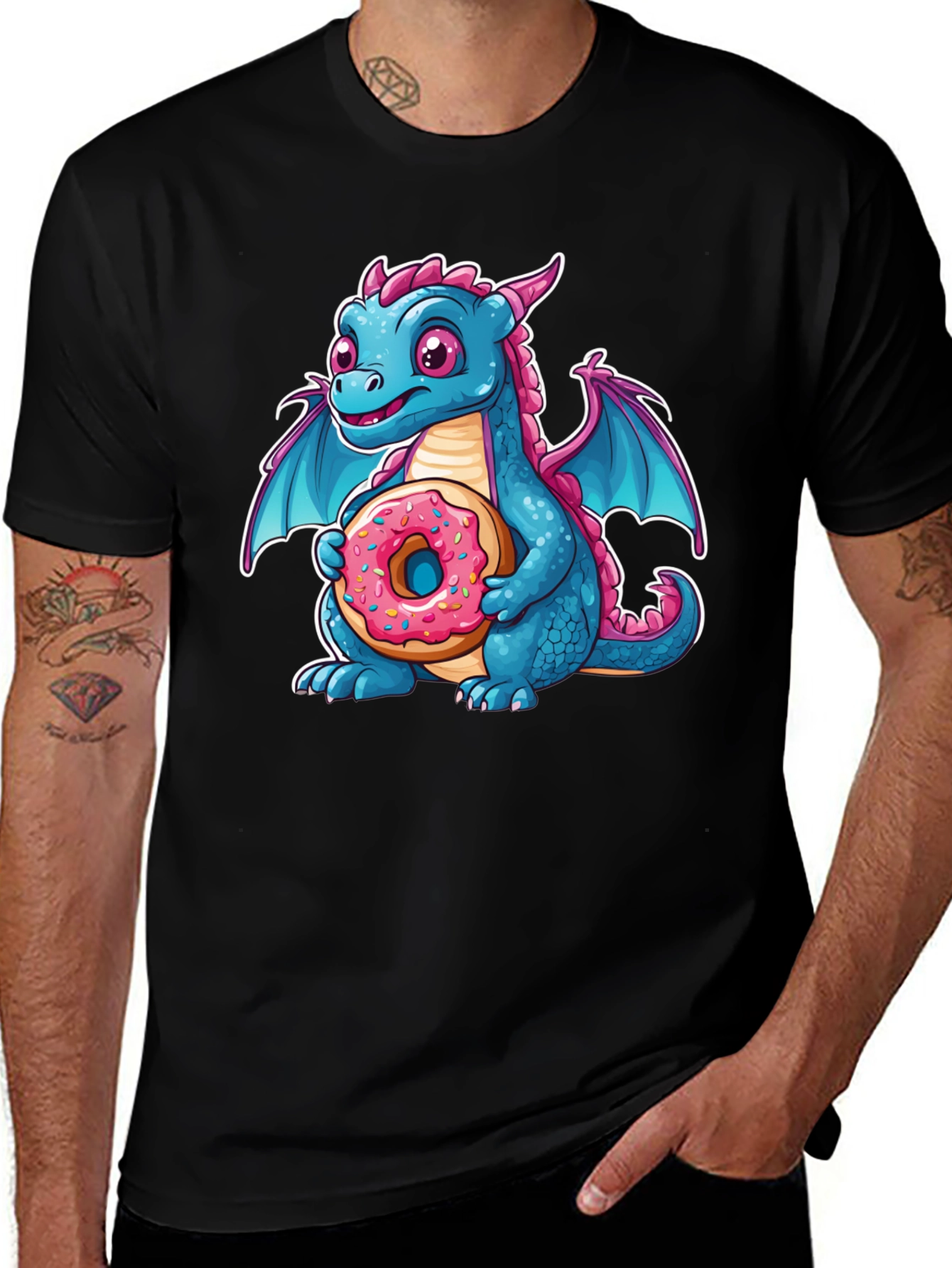 Cute Dragon Donut T-Shirt - Cartoon Graphic Tee