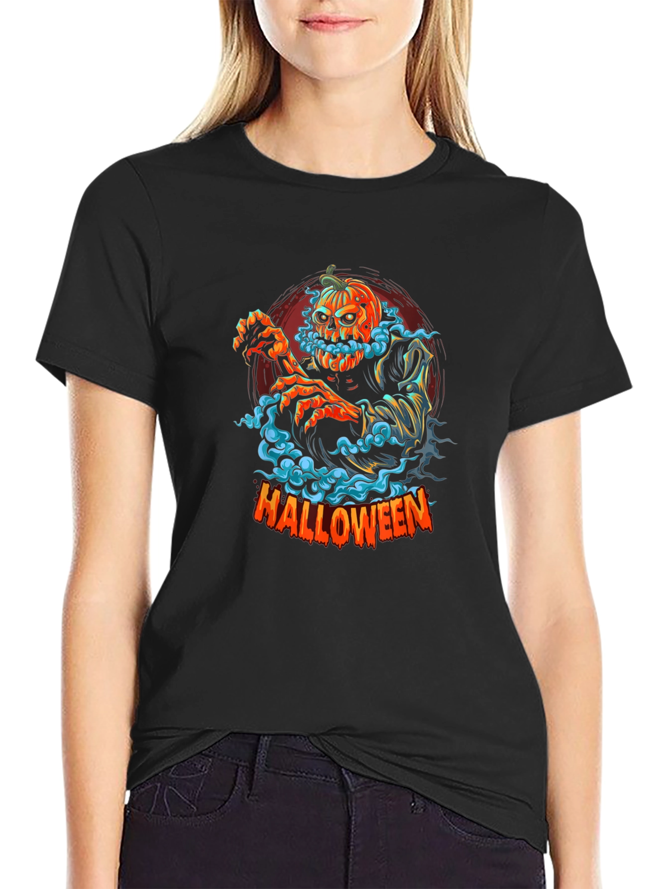 Halloween Pumpkin Head Zombie Graphic Tee