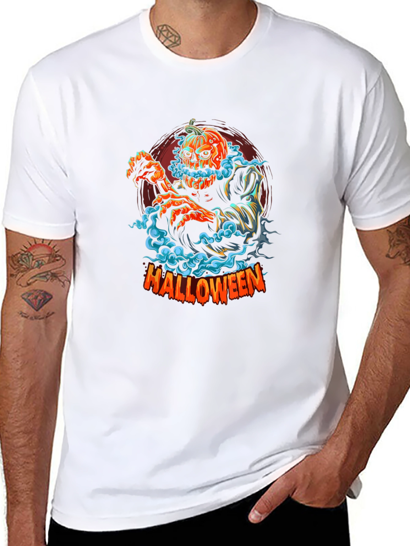 Halloween Pumpkin Head Zombie Graphic Tee
