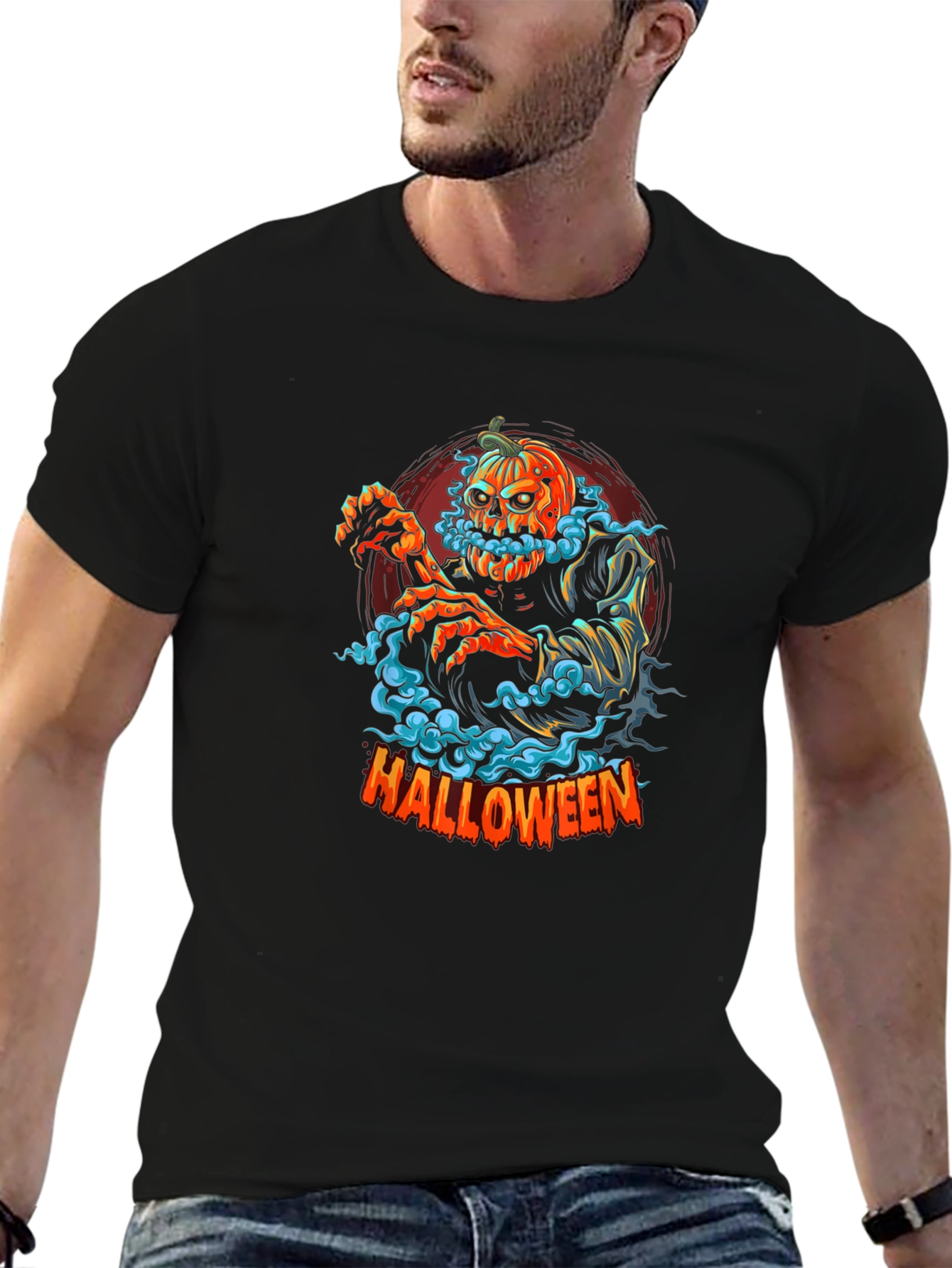 Halloween Pumpkin Head Zombie Graphic Tee