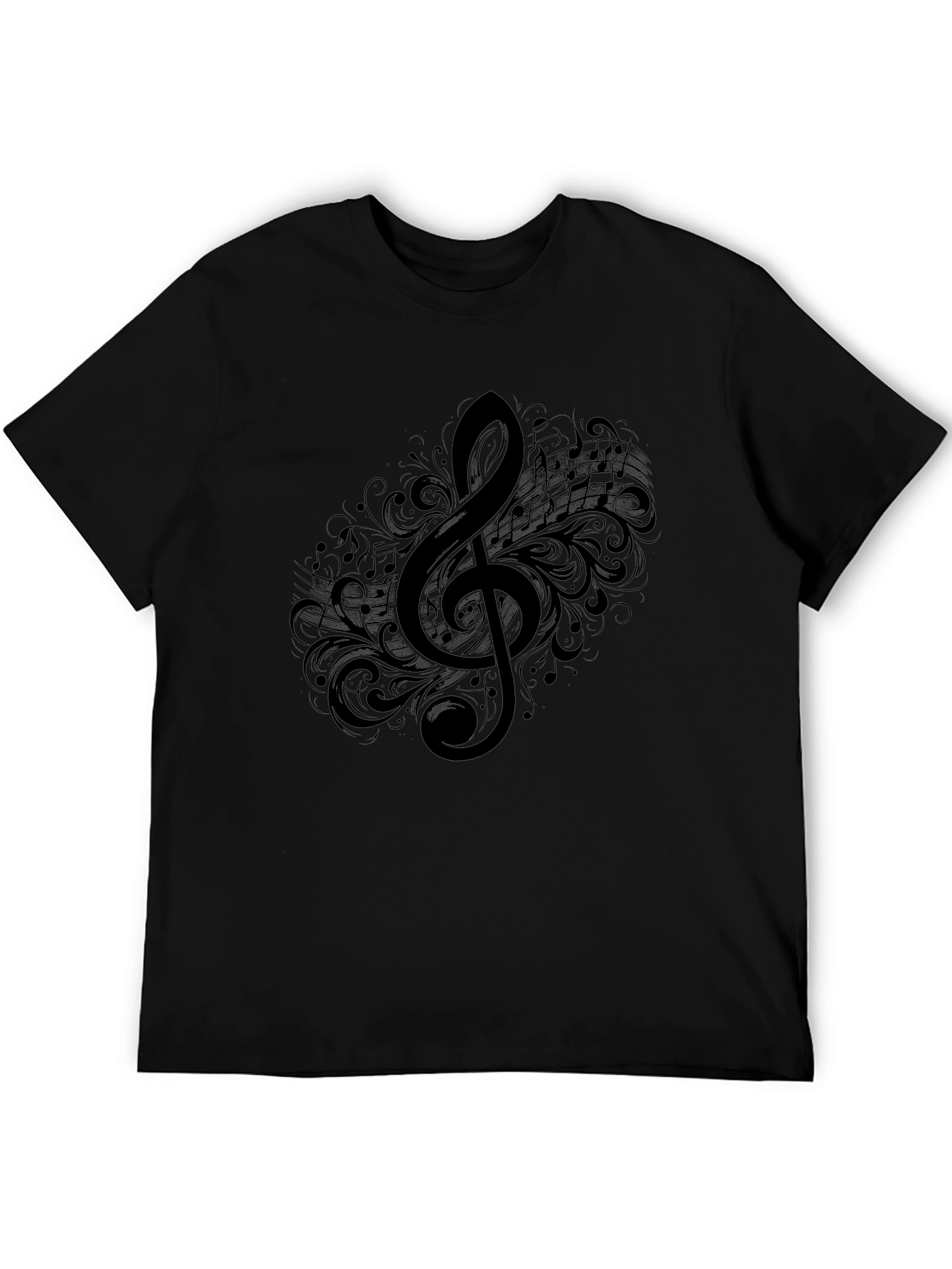 Musical Treble Clef Graphic Tee - Black Cotton T-Shirt