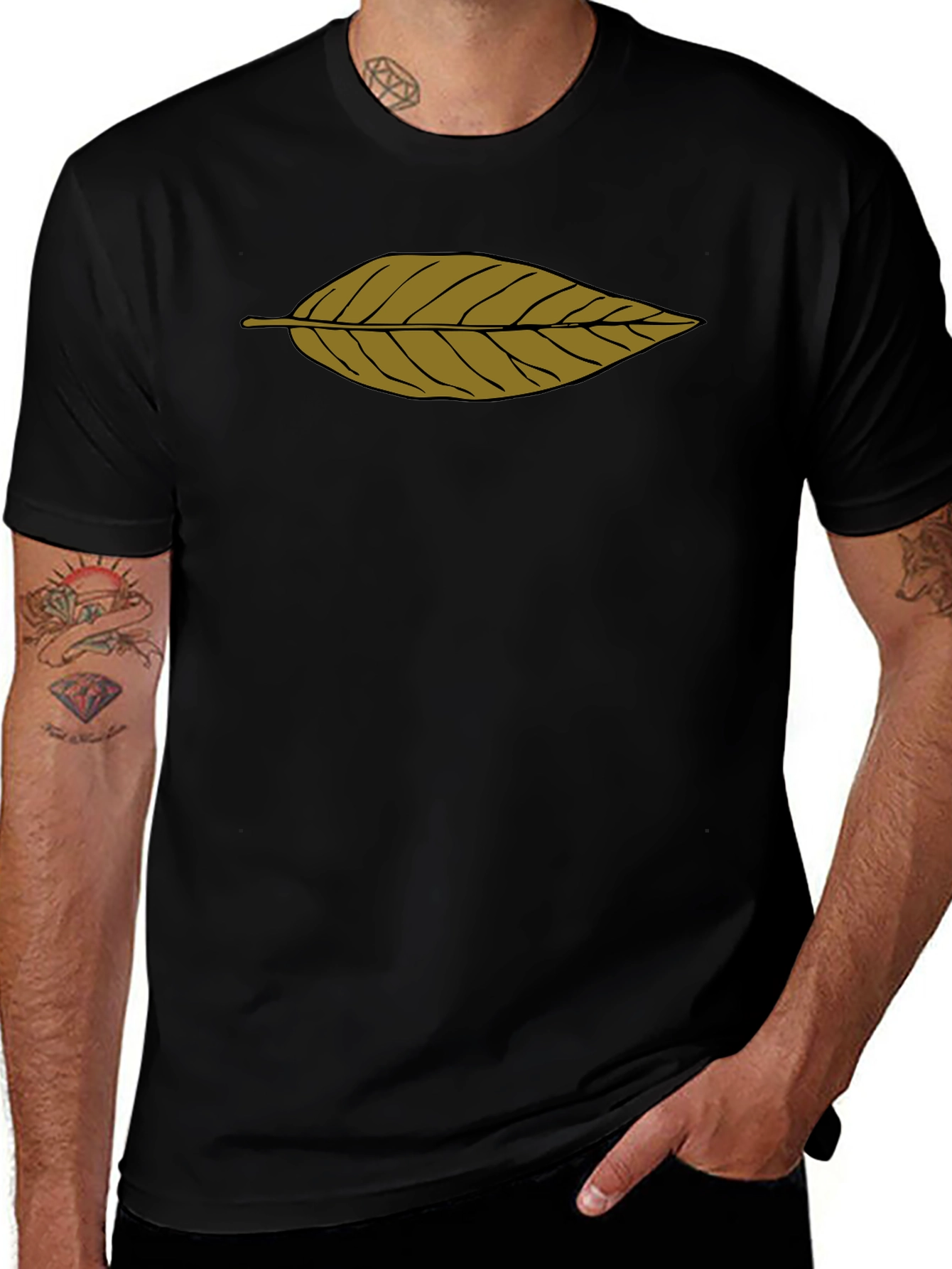 Leaf Print Black T-Shirt - Casual Comfort Style