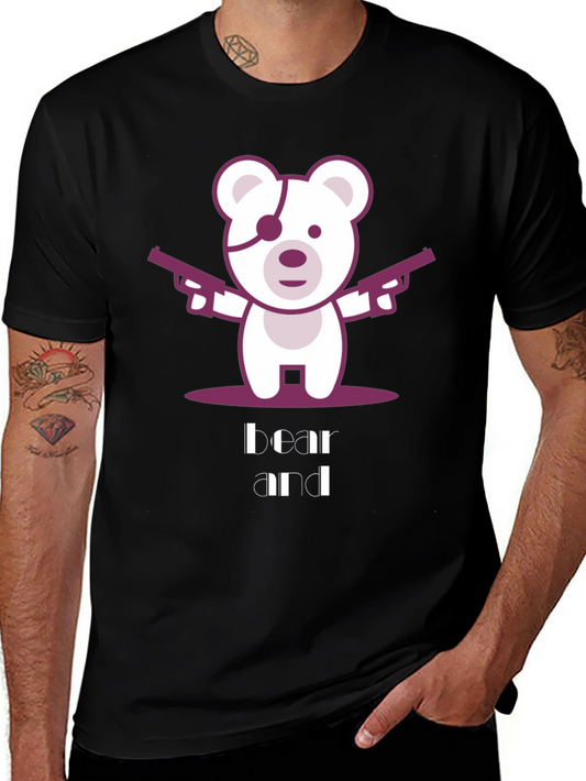 Bear and Guns Graphic Tee - Black Cotton T-Shirt