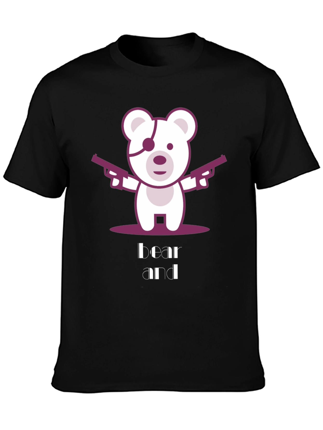 Bear and Guns Graphic Tee - Black Cotton T-Shirt