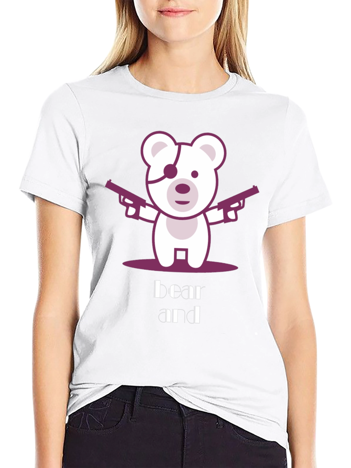 Bear and Guns Graphic Tee - Black Cotton T-Shirt