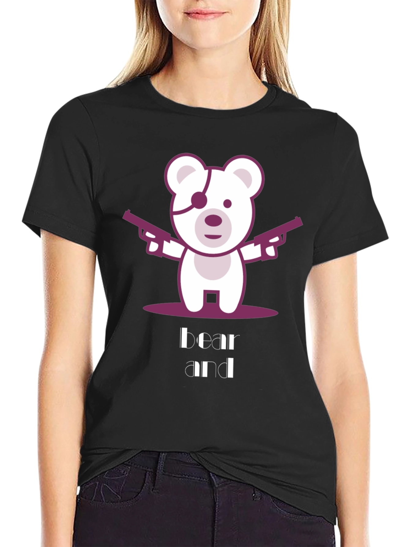 Bear and Guns Graphic Tee - Black Cotton T-Shirt