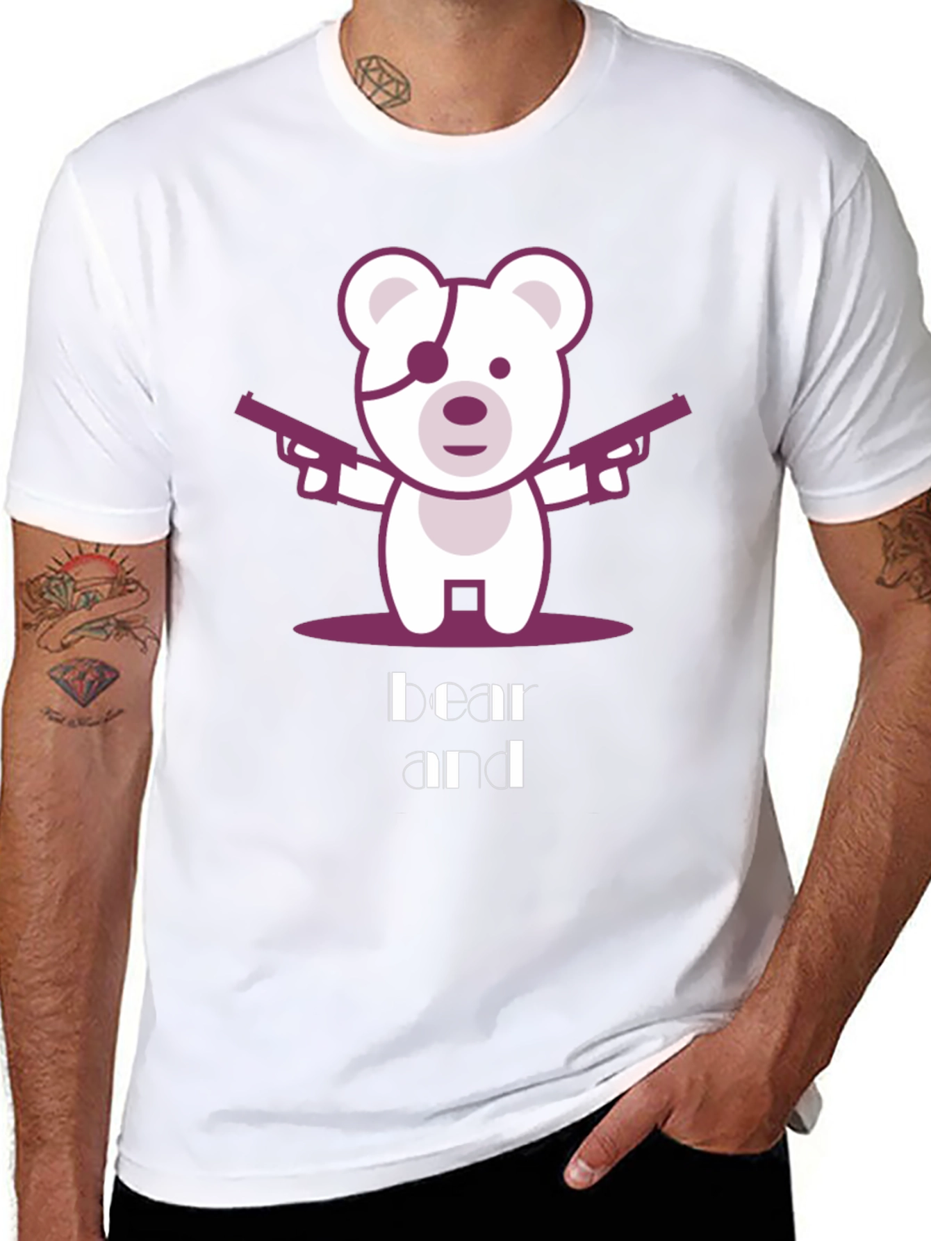 Bear and Guns Graphic Tee - Black Cotton T-Shirt