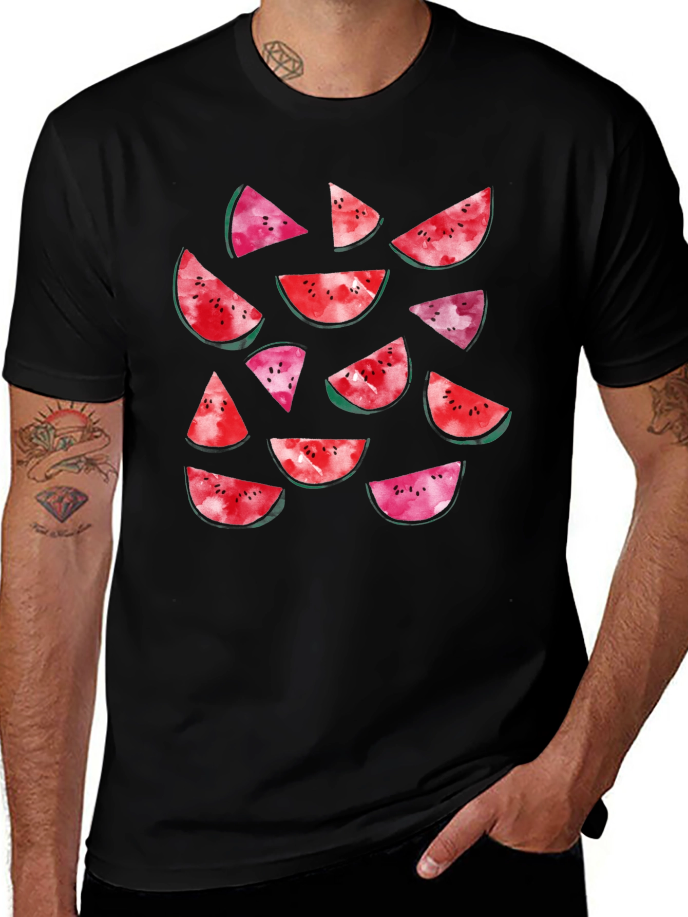 Watermelon Slice Print Black T-Shirt