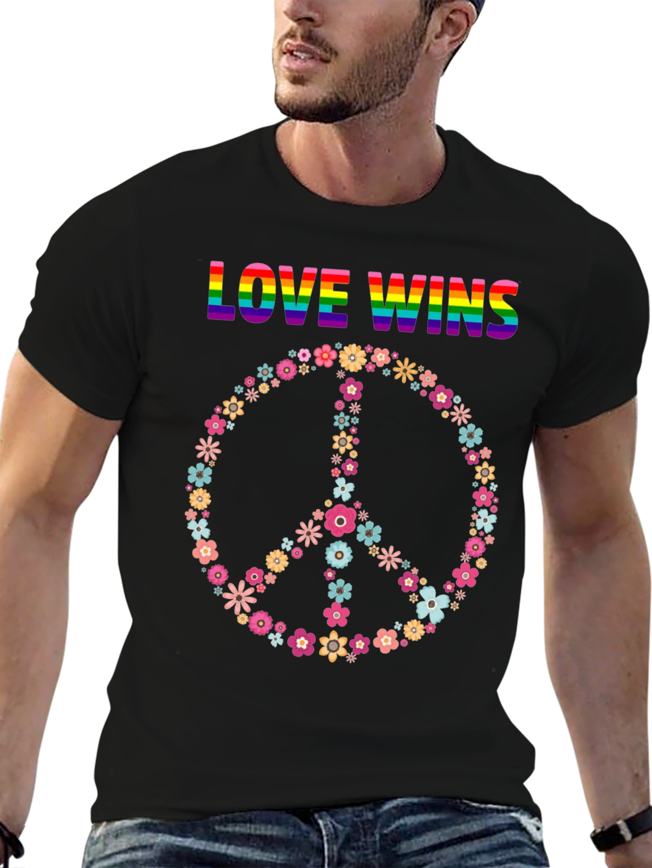 Love Wins Flower Peace Sign Graphic Tee