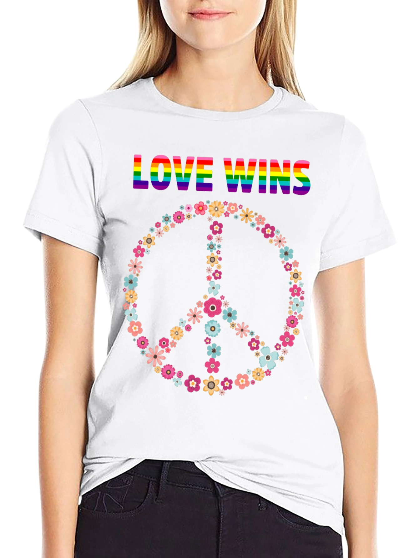 Love Wins Flower Peace Sign Graphic Tee