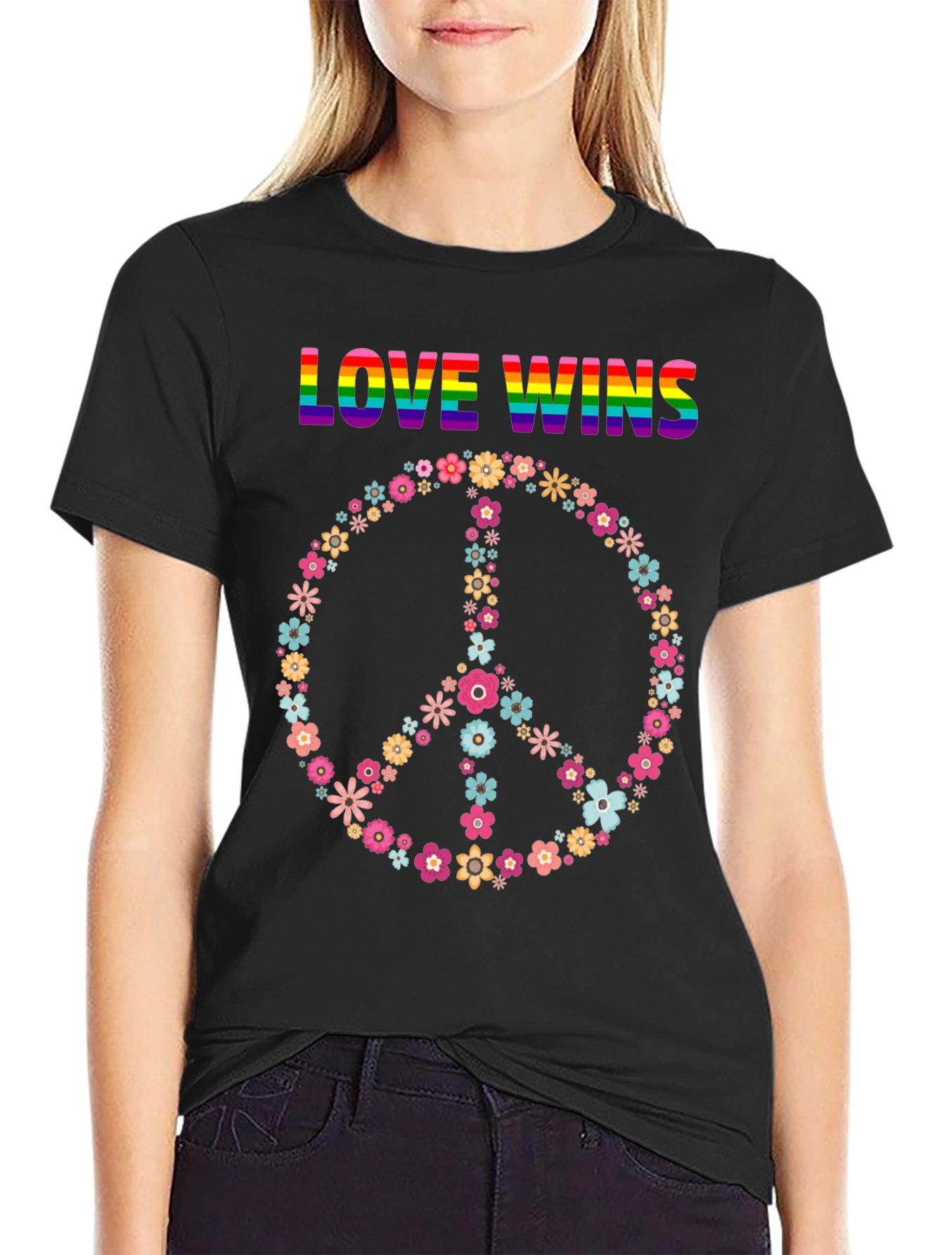 Love Wins Flower Peace Sign Graphic Tee
