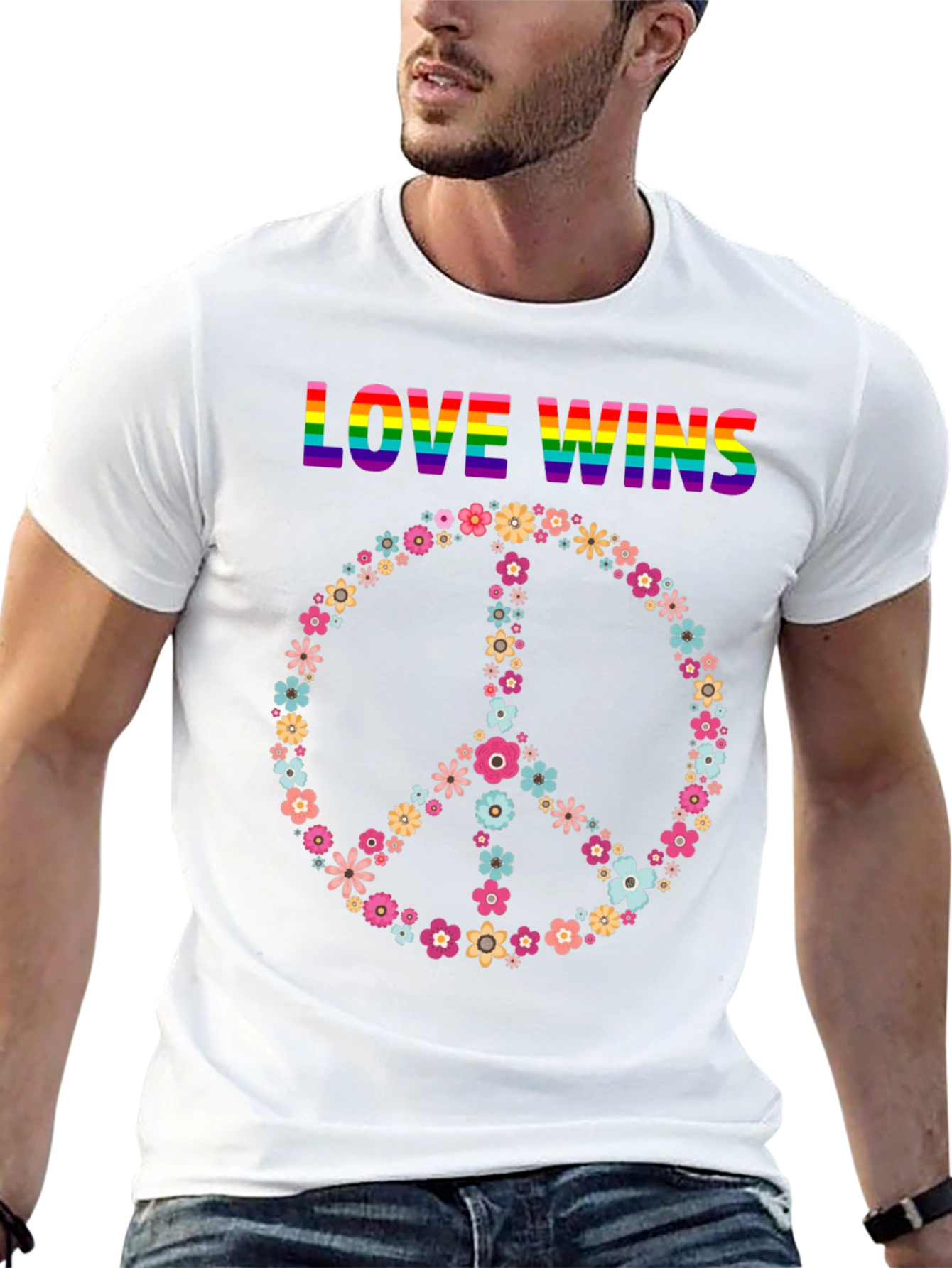 Love Wins Flower Peace Sign Graphic Tee