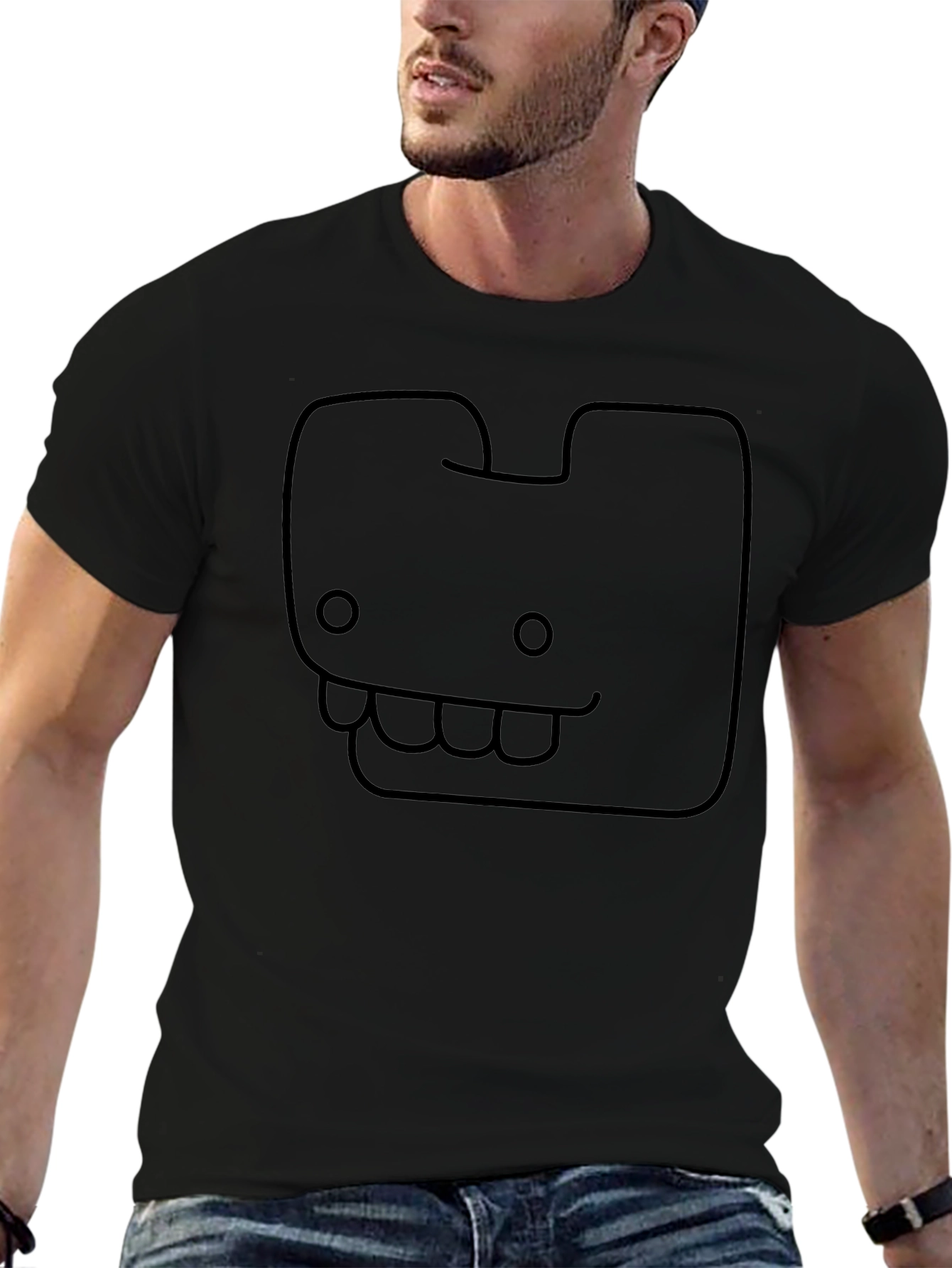 Funny Cartoon Face Graphic Tee - Black