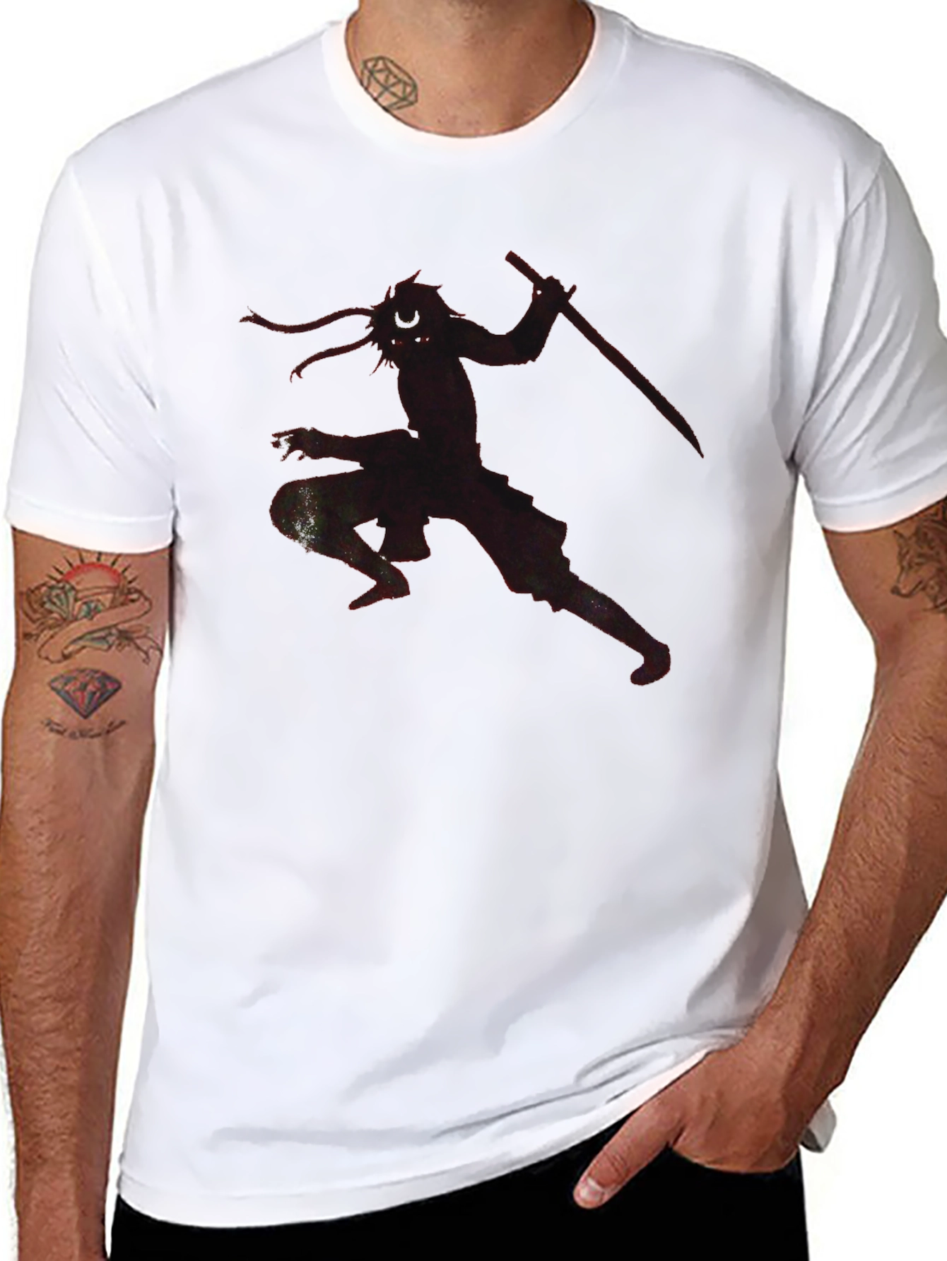 Samurai Warrior Graphic Tee - Black Cotton Blend