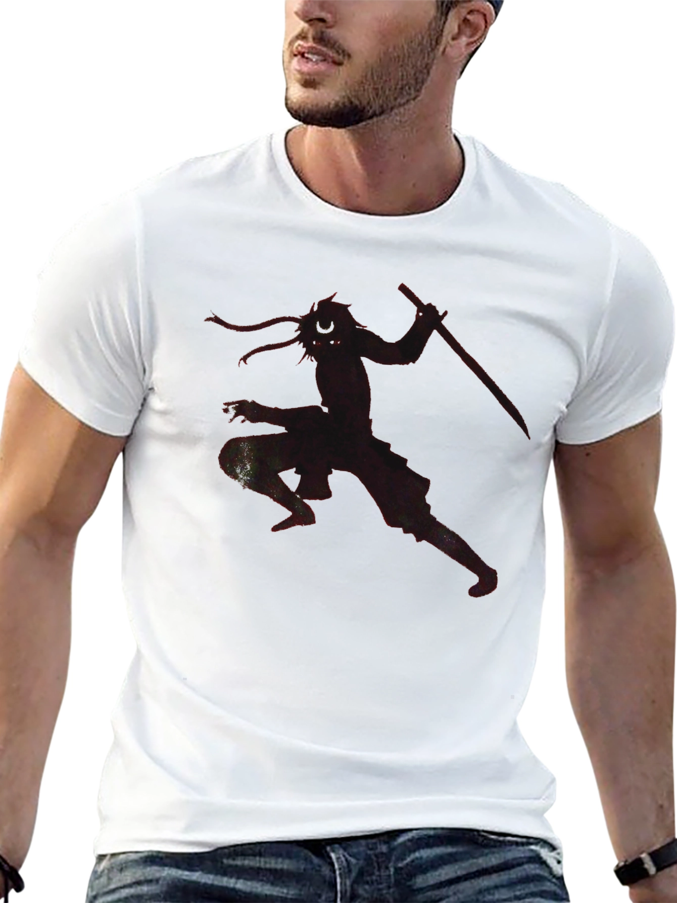 Samurai Warrior Graphic Tee - Black Cotton Blend