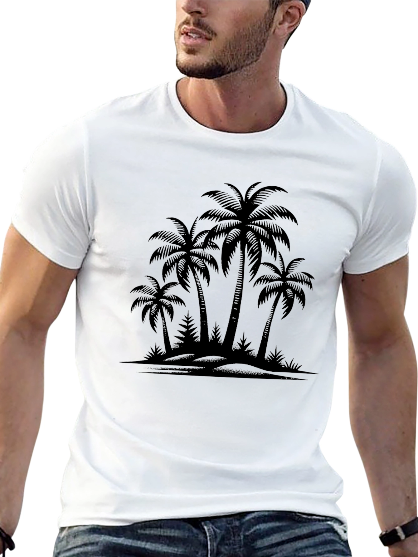 Palm Tree Silhouette Graphic Black T-Shirt