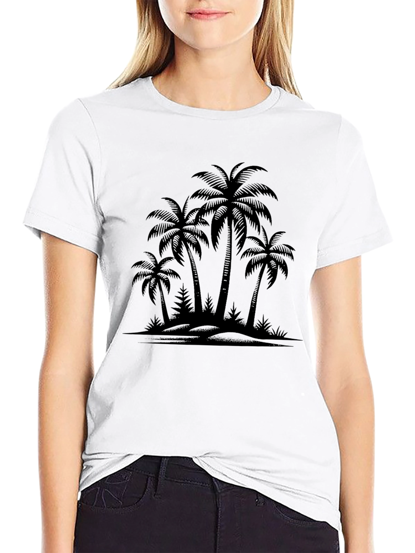 Palm Tree Silhouette Graphic Black T-Shirt