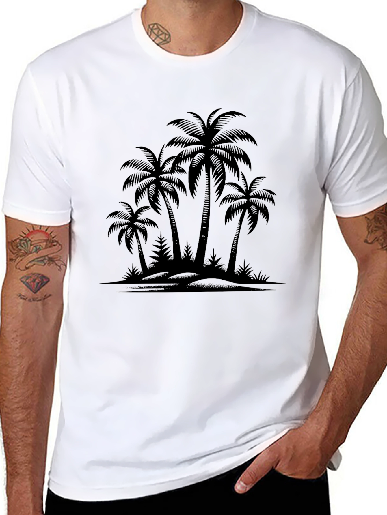 Palm Tree Silhouette Graphic Black T-Shirt