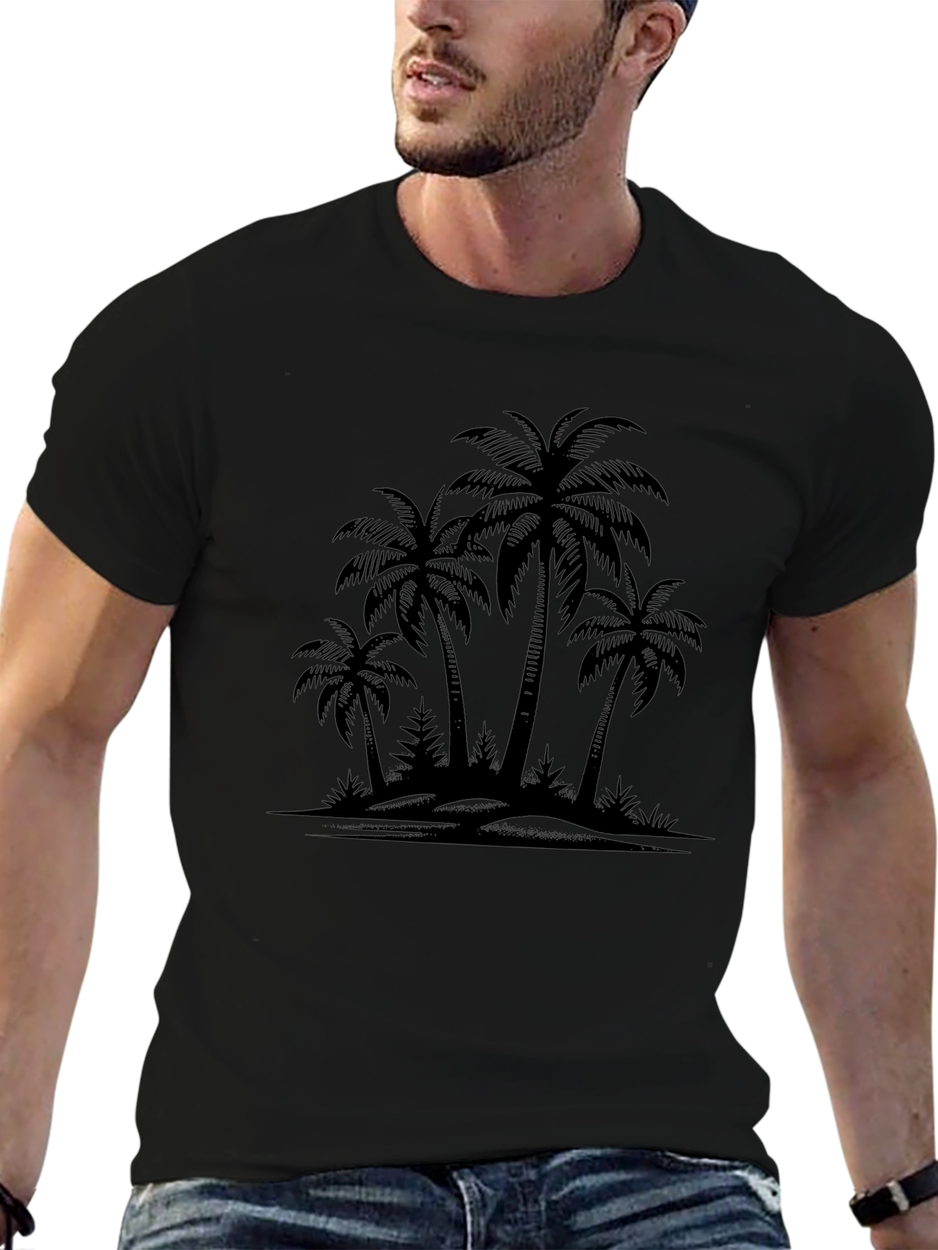 Palm Tree Silhouette Graphic Black T-Shirt