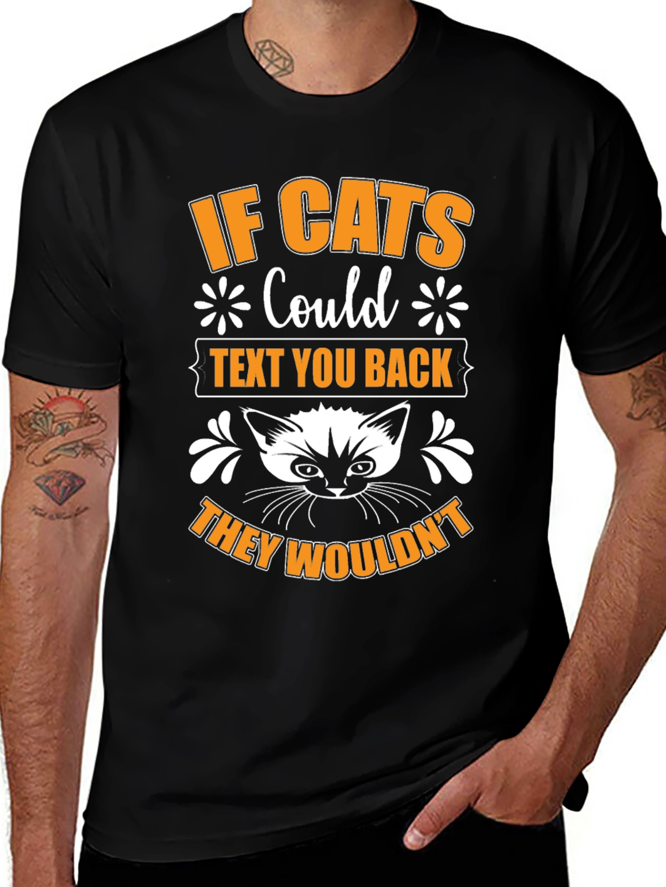 If Cats Could Text Black Graphic T-Shirt