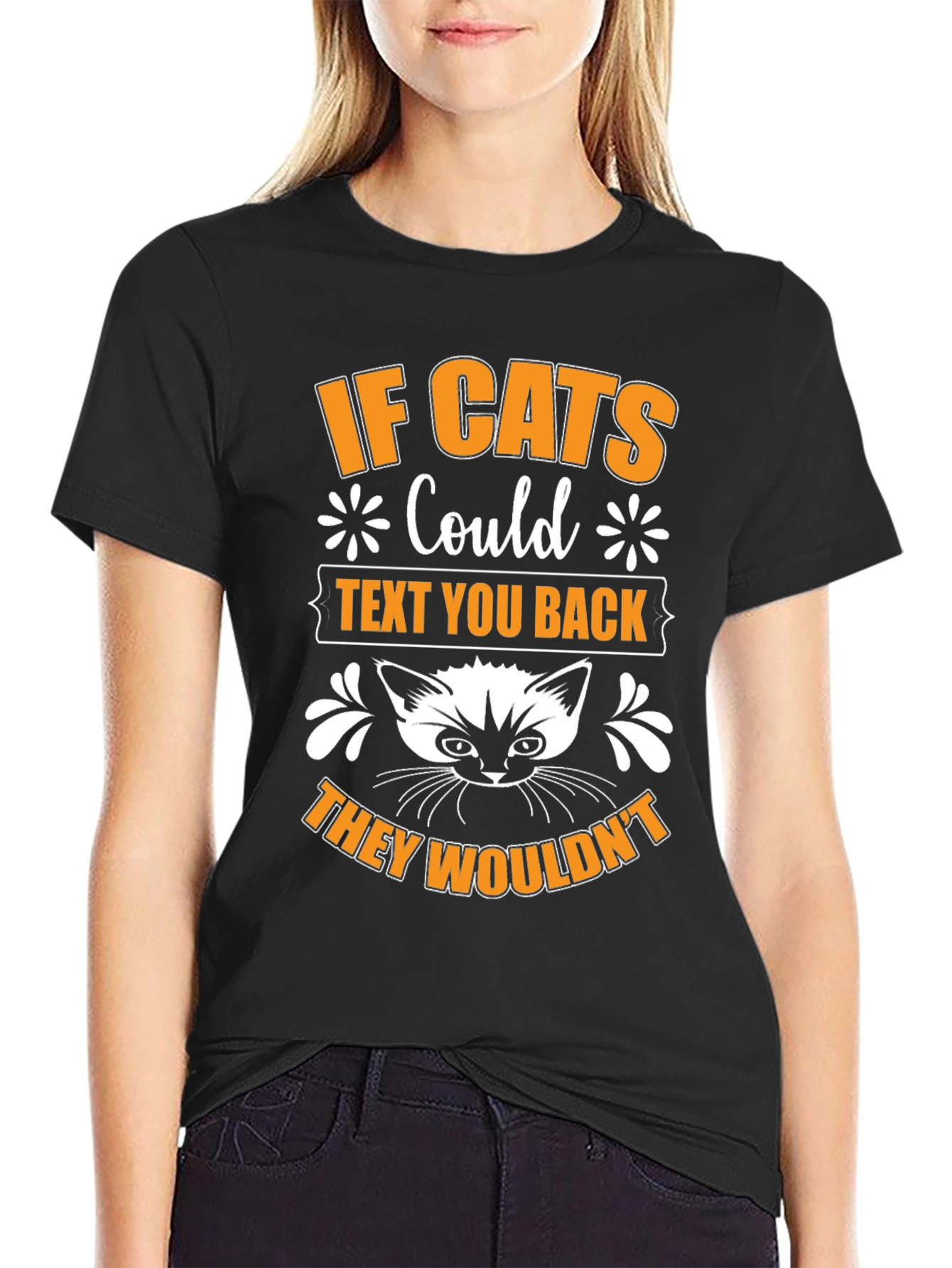 If Cats Could Text Black Graphic T-Shirt
