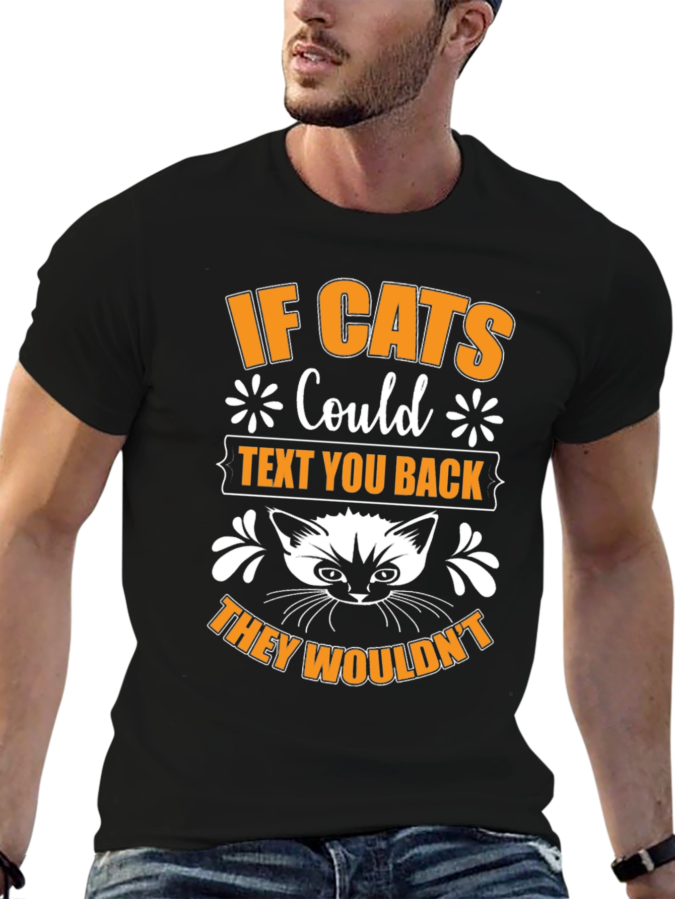 If Cats Could Text Black Graphic T-Shirt