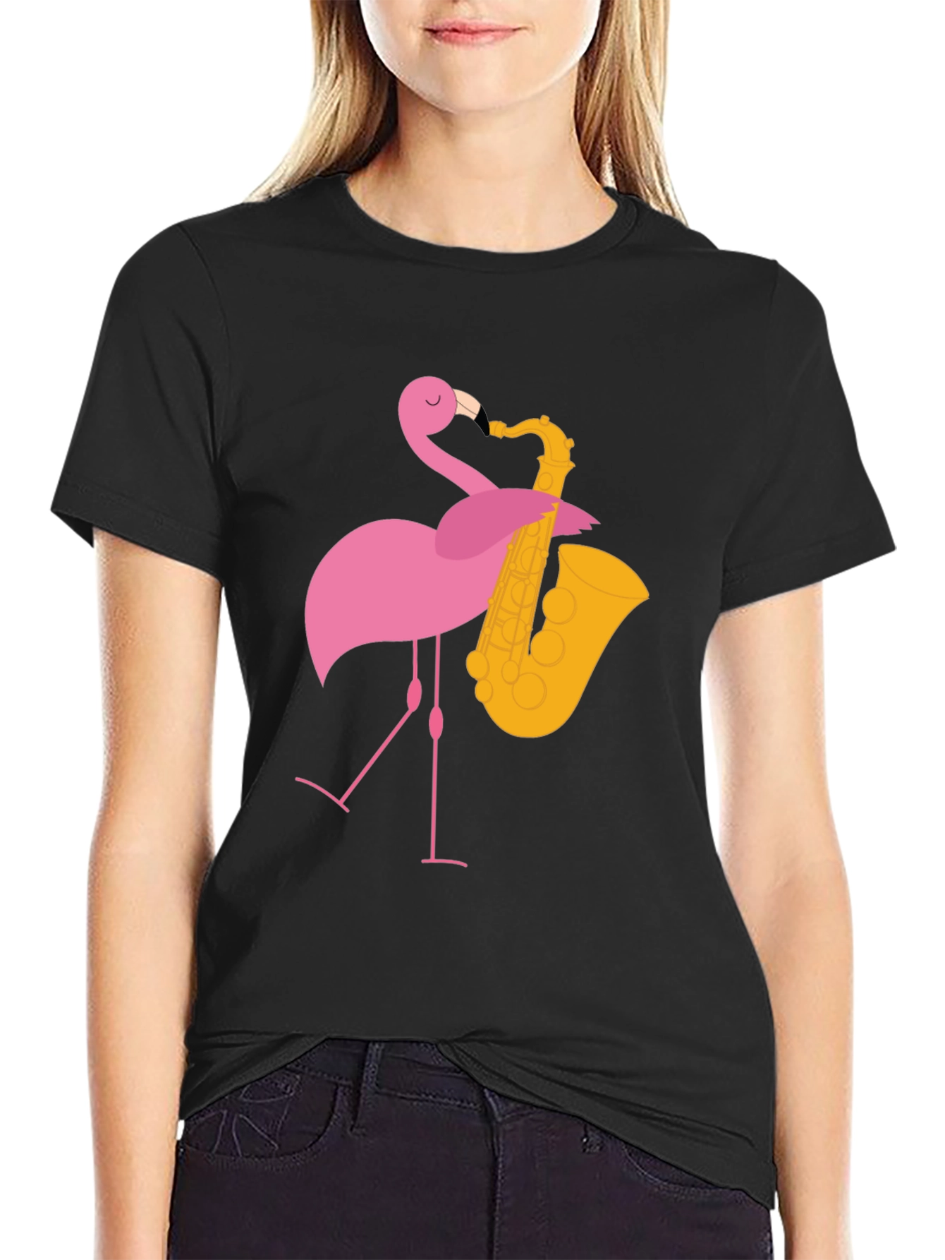 Funny Flamingo Saxophone Graphic T-Shirt