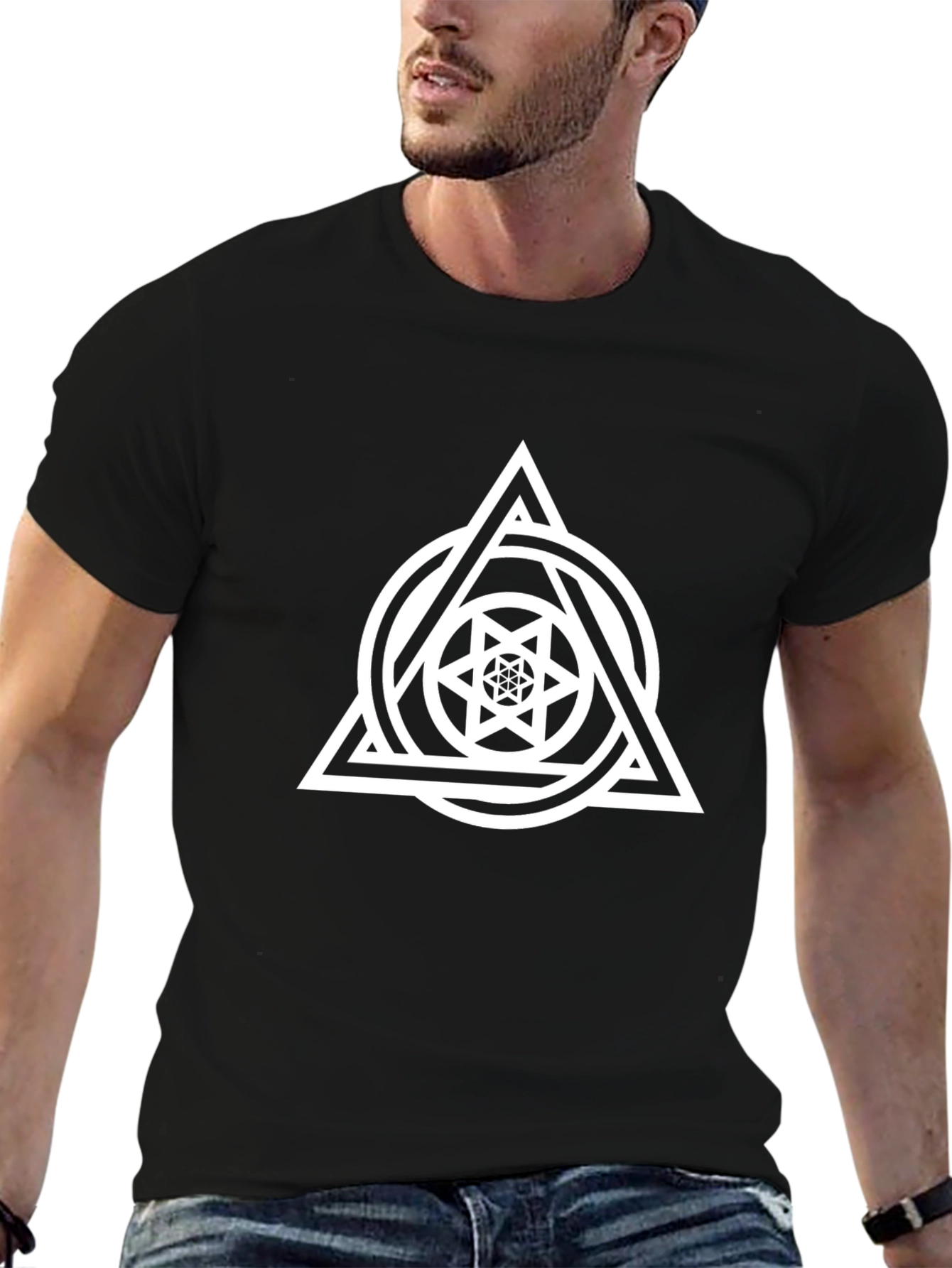Geometric Graphic Print Mens Black Tee